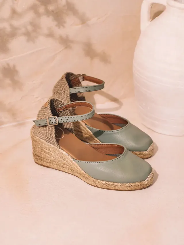 Toni Pons Costa-5 espadrille cuir menthe 7 cm