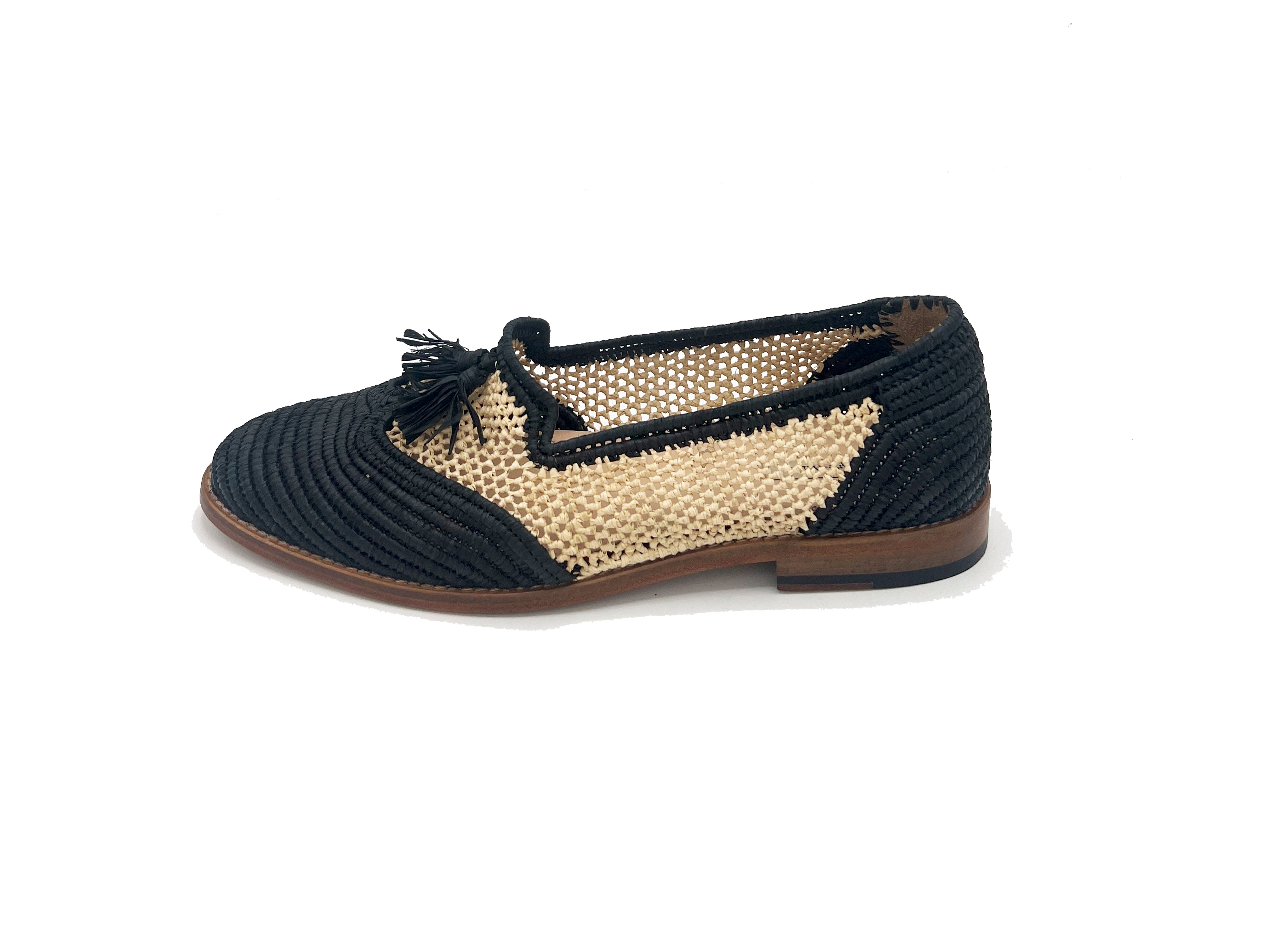 Contre-Allée Sbata mocassin raphia noir naturel