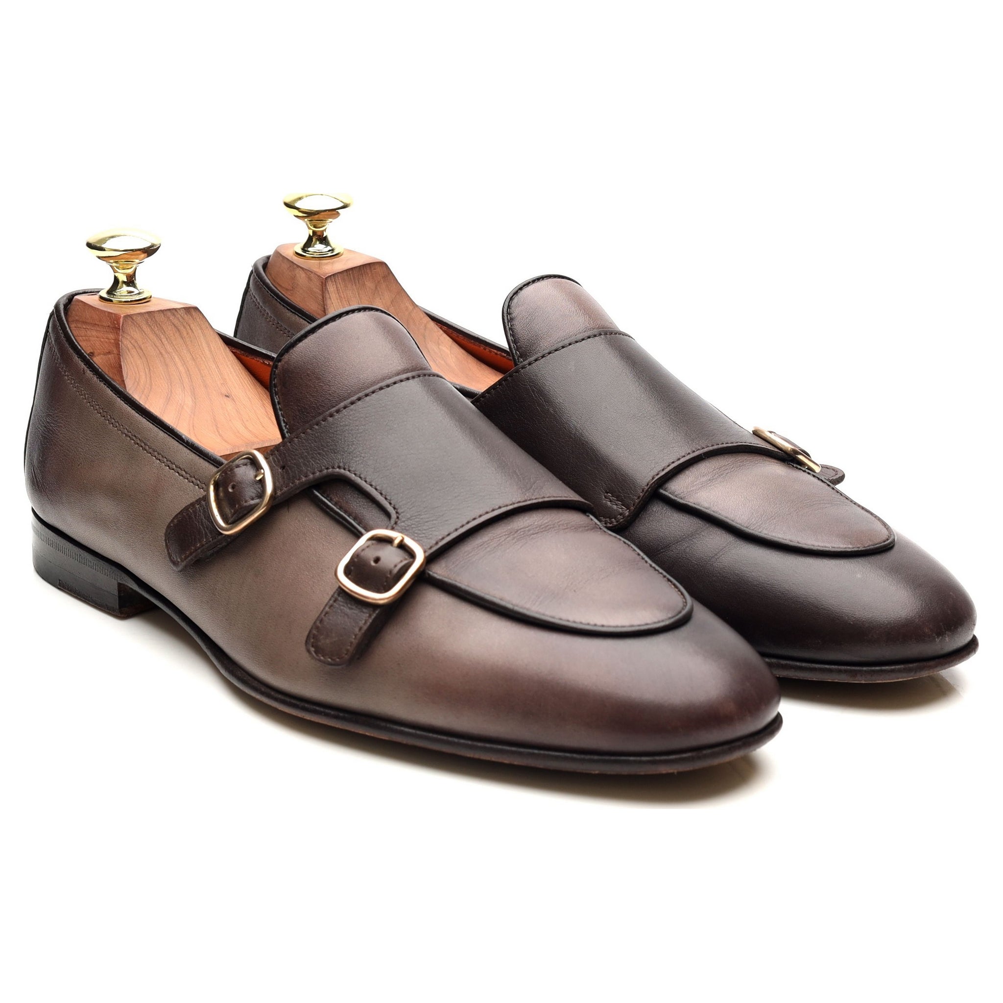 Santoni derbies double boucle cuir gris UK 7.5