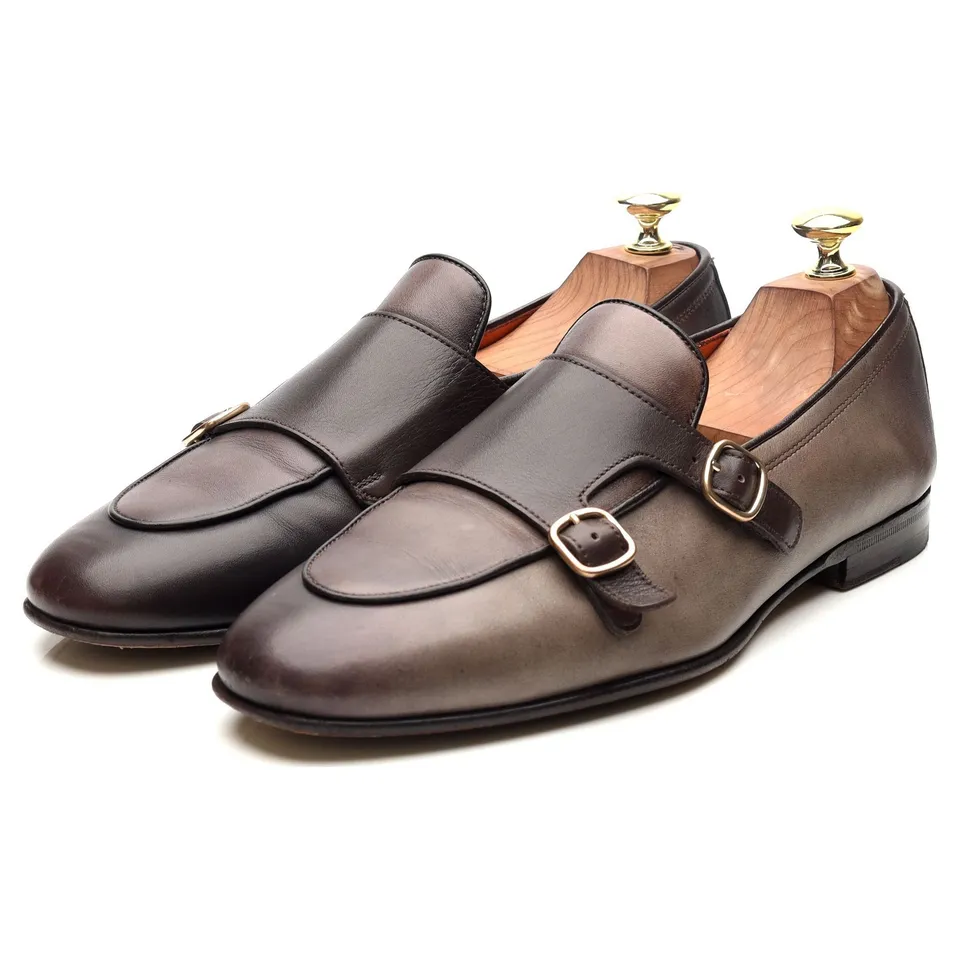 Santoni derbies double boucle cuir gris UK 7.5