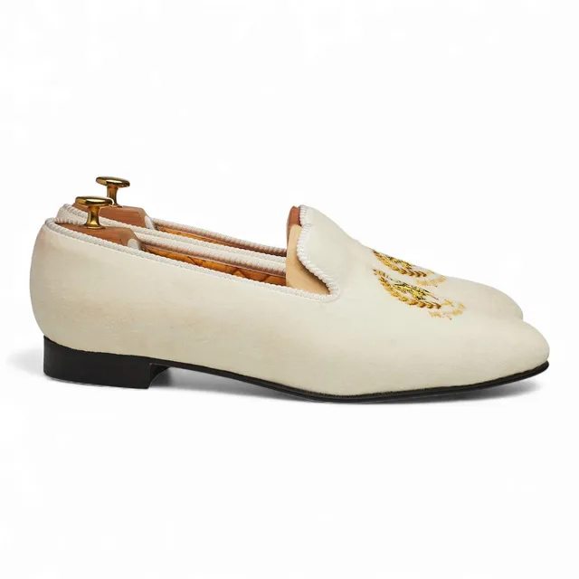 New & Lingwood pantoufles velours blanc UK 10.5