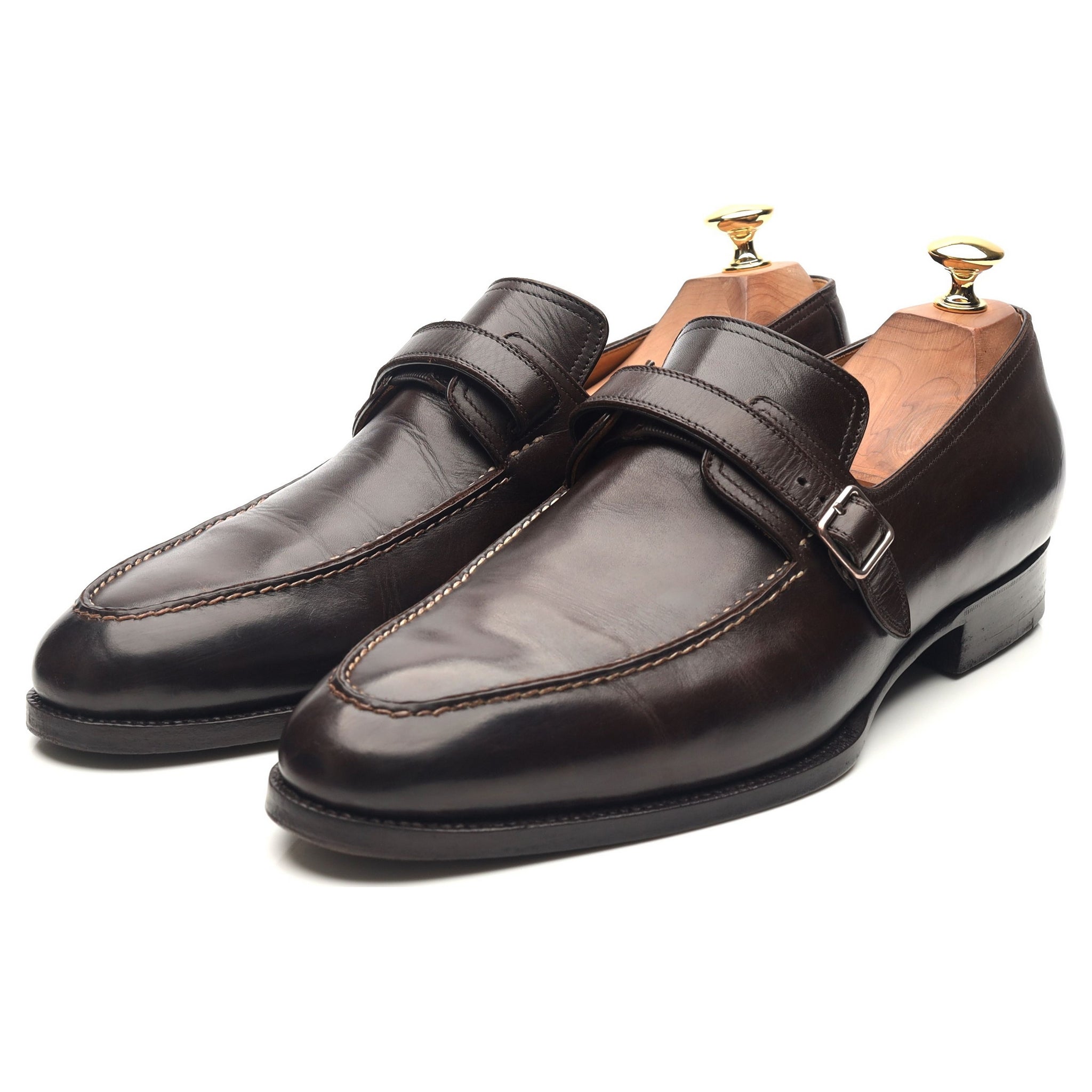 Saint Crispin's 100 chaussures monk cuir marron foncé 9 UK