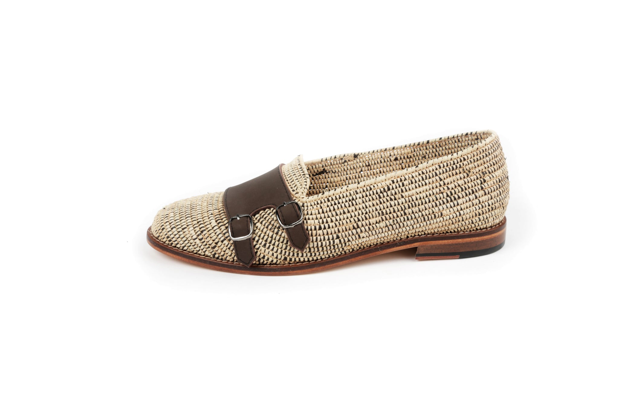 Contre-Allée Anassi mocassin homme raphia marron turquoise
