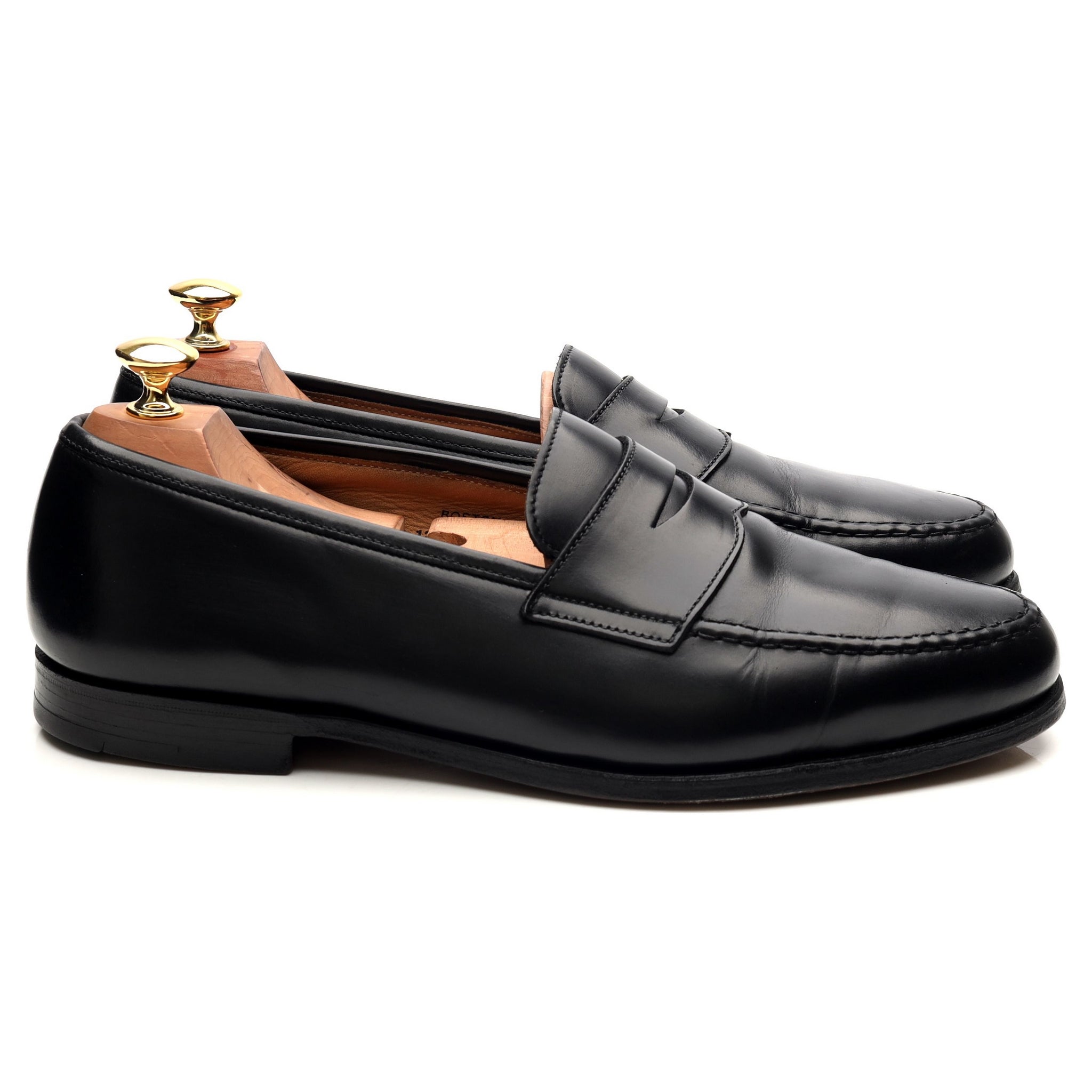 Crockett Jones Boston mocassins cuir noir UK 9.5 cavalerie