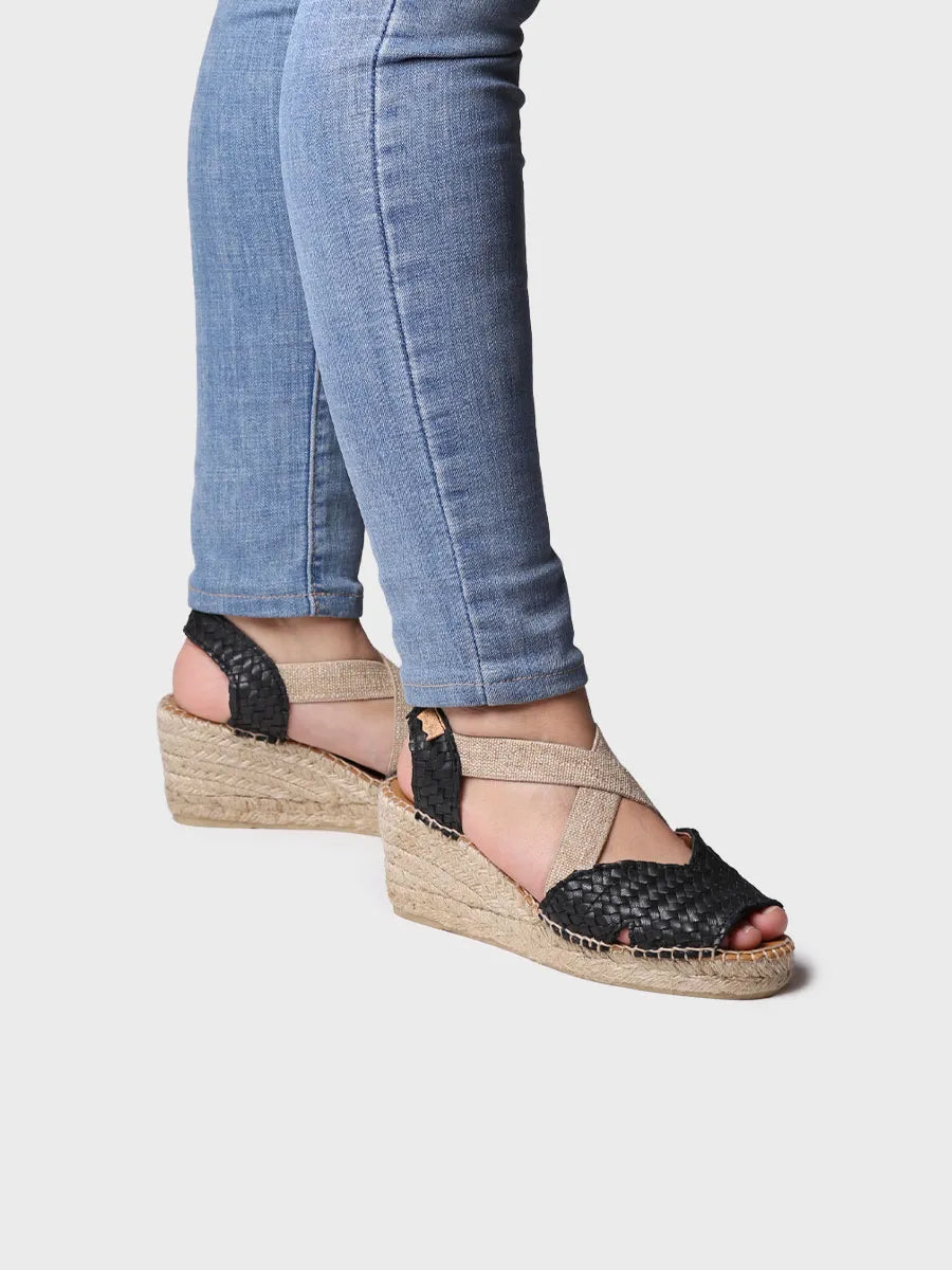 Toni Pons Salina espadrilles compensées cuir tressé noir
