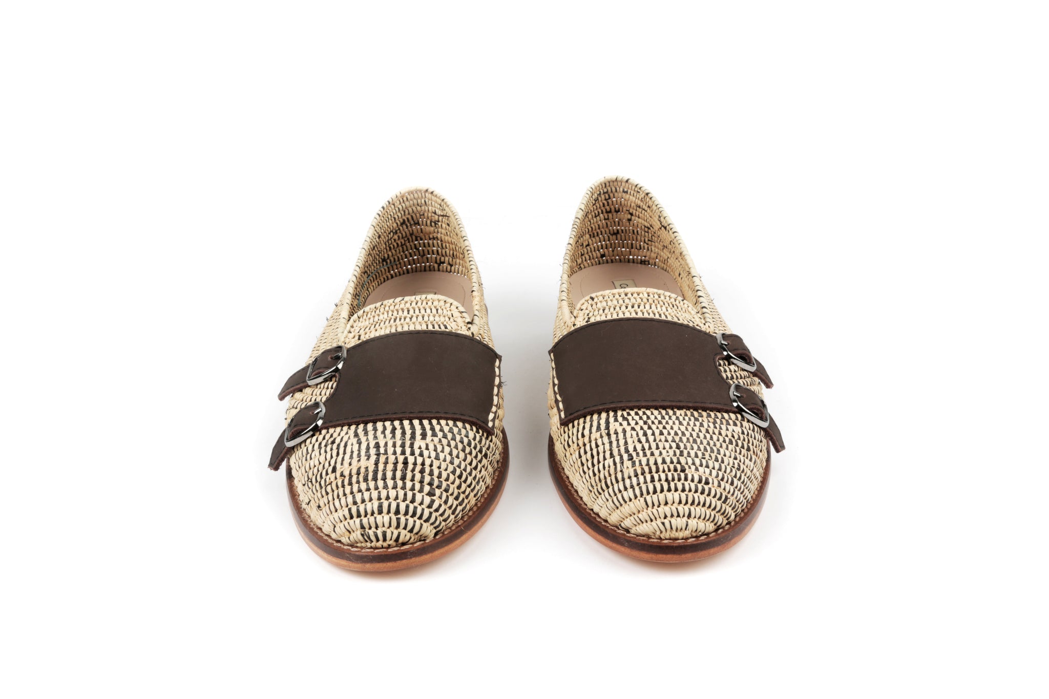 Contre-Allée Anassi mocassin homme raphia marron turquoise