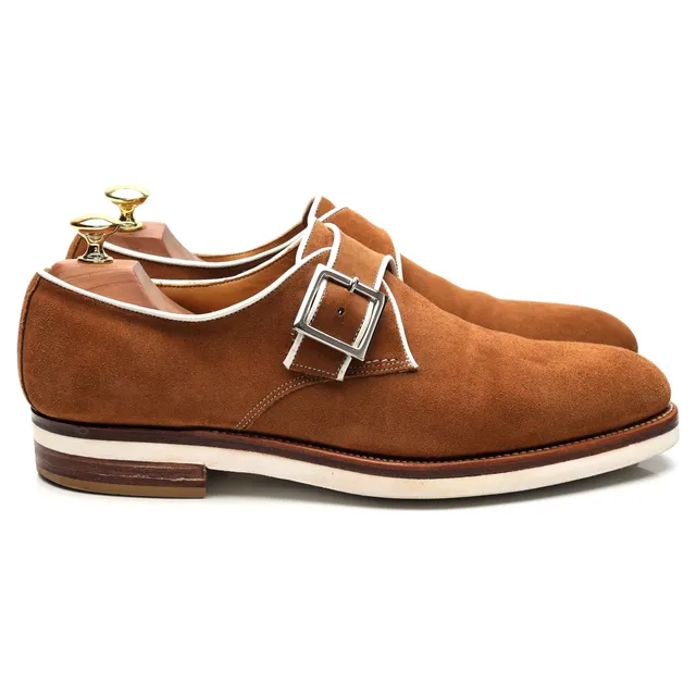 Corthay Sway monk strap suède marron clair UK 8.5