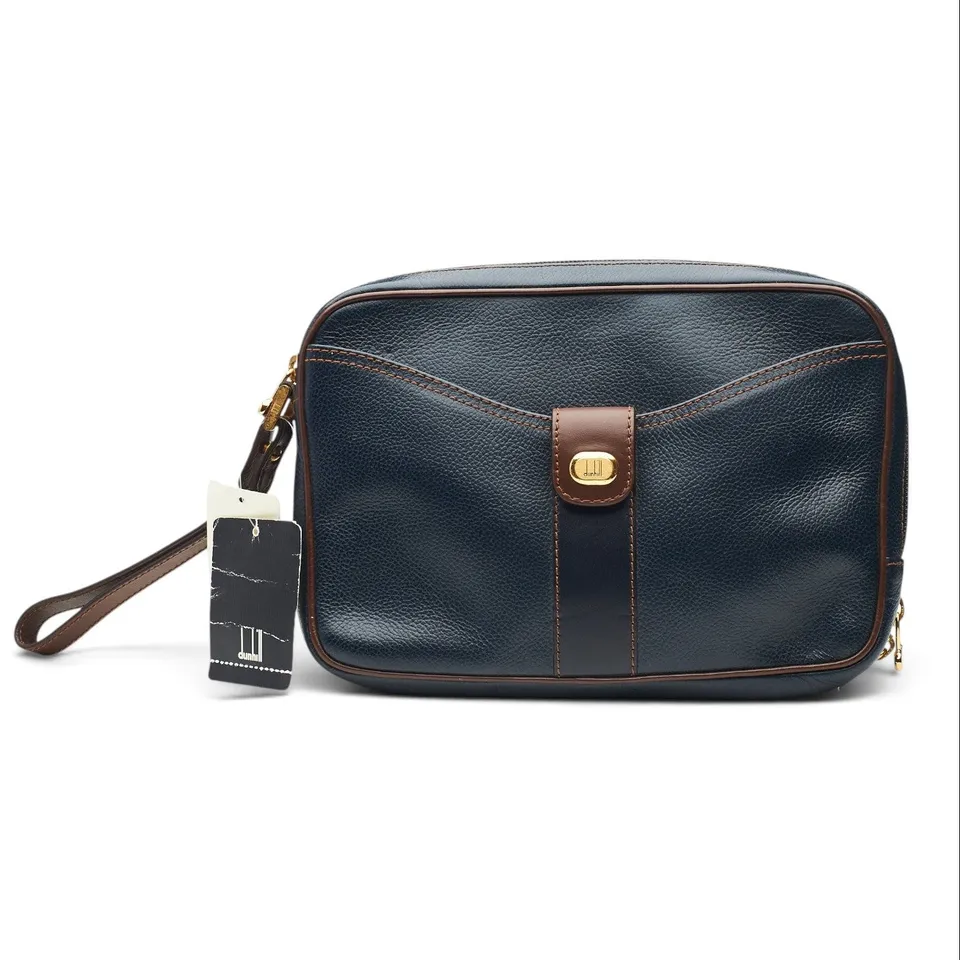Dunhill trousse de toilette cuir grainé bleu marine