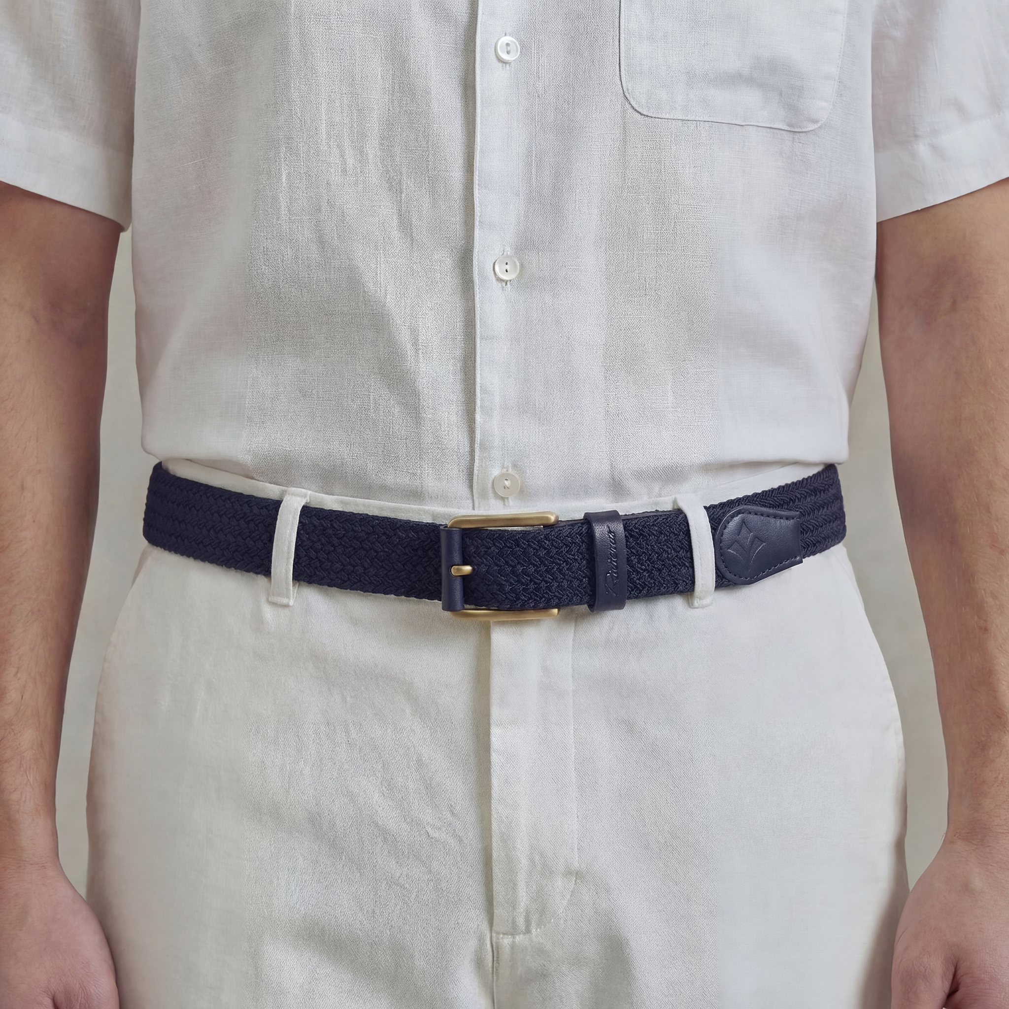 Rivieras Arthur ceinture tressée marine boucle dorée