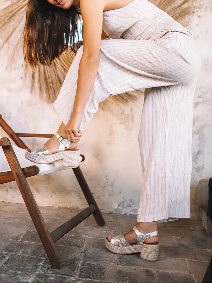 Toni Pons Ainoa espadrille cuir platino talon 7 cm