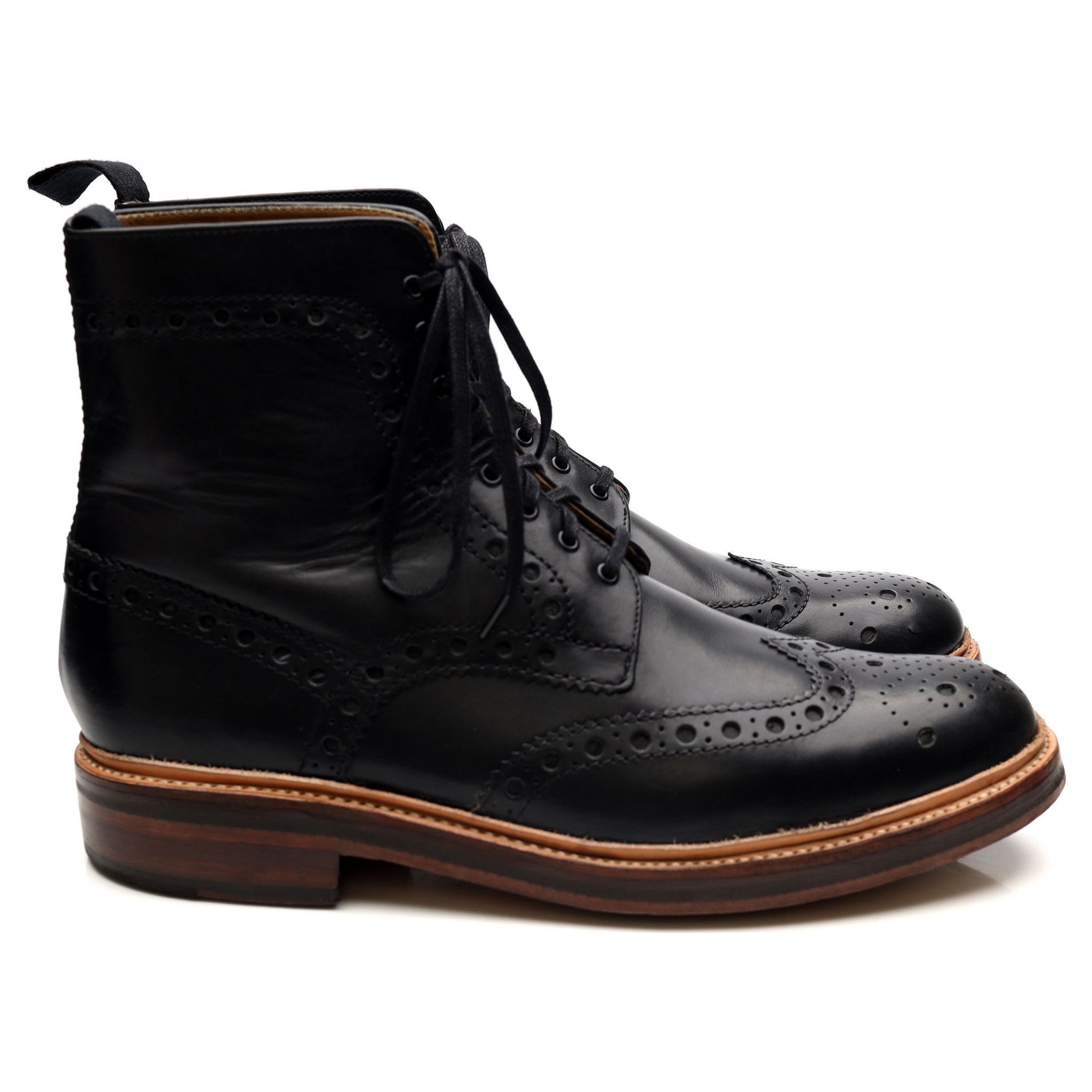 Grenson Fred boots brogues cuir noir UK 9.5
