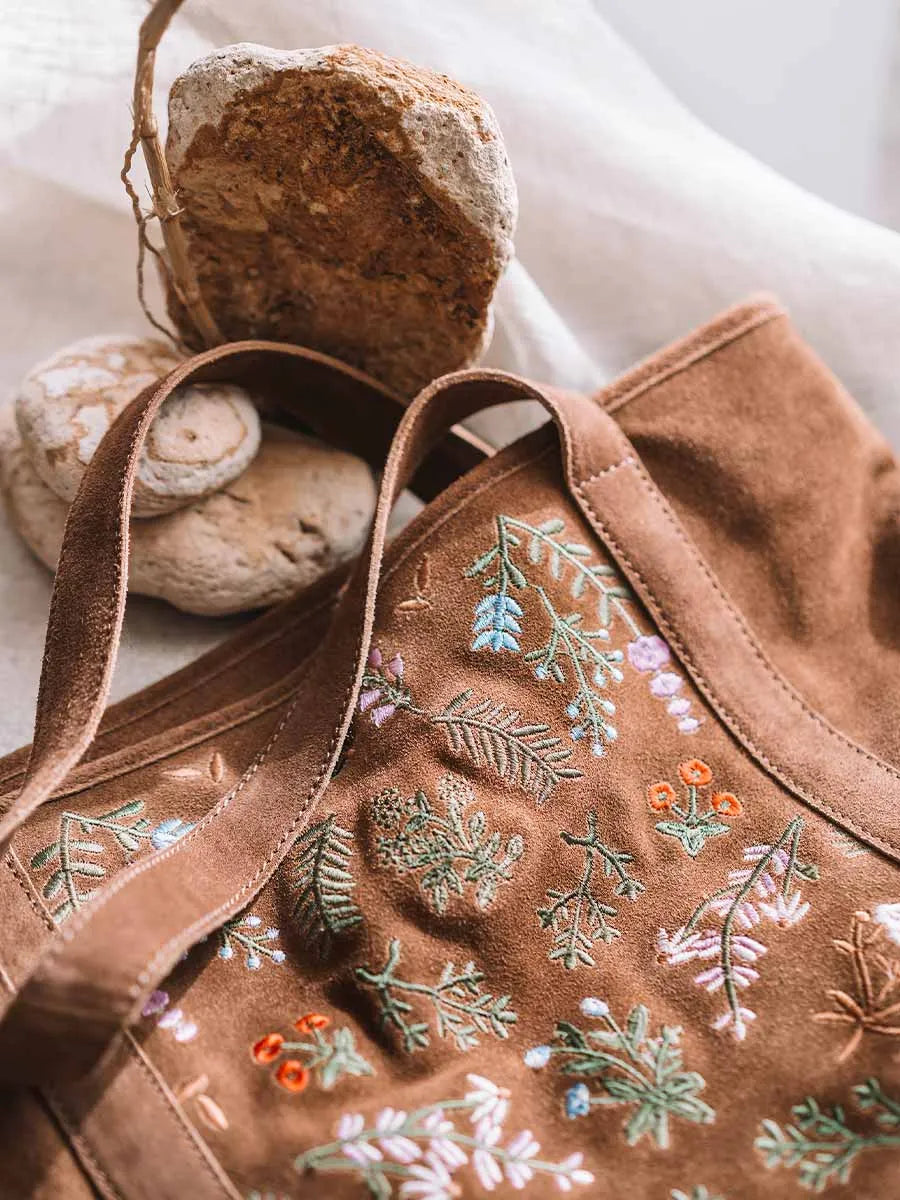 Toni Pons Siurana sac cuir broderie florale