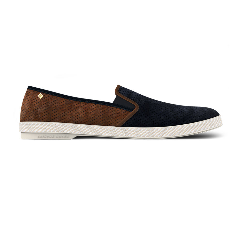 Rivieras Classic Daim Match espadrilles marine marron perforé