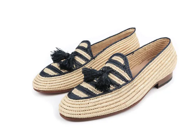 Contre-Allée Elfida mocassin homme raphia naturel bleu