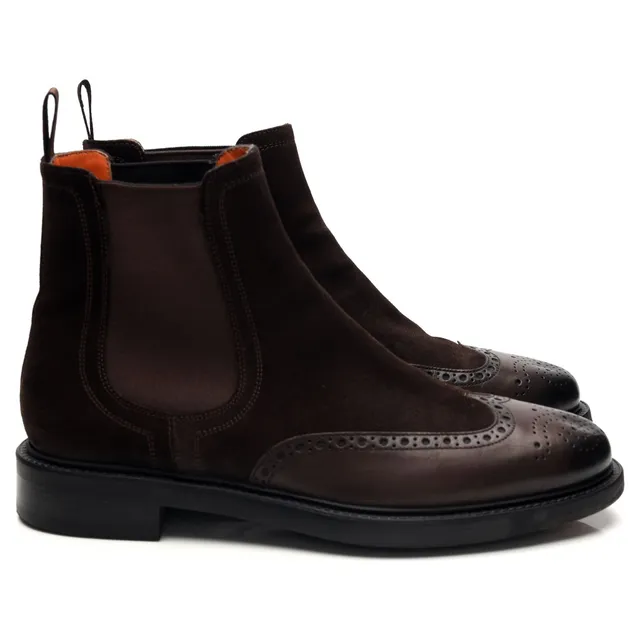 Santoni Chelsea bottines daim marron foncé 7