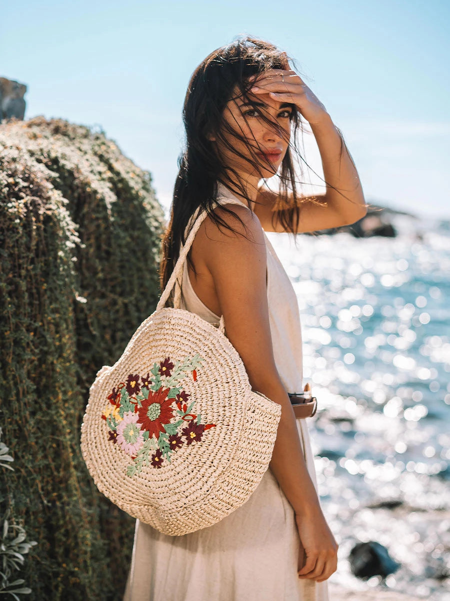 Toni Pons Rubina sac rond raphia broderie florale taille unique