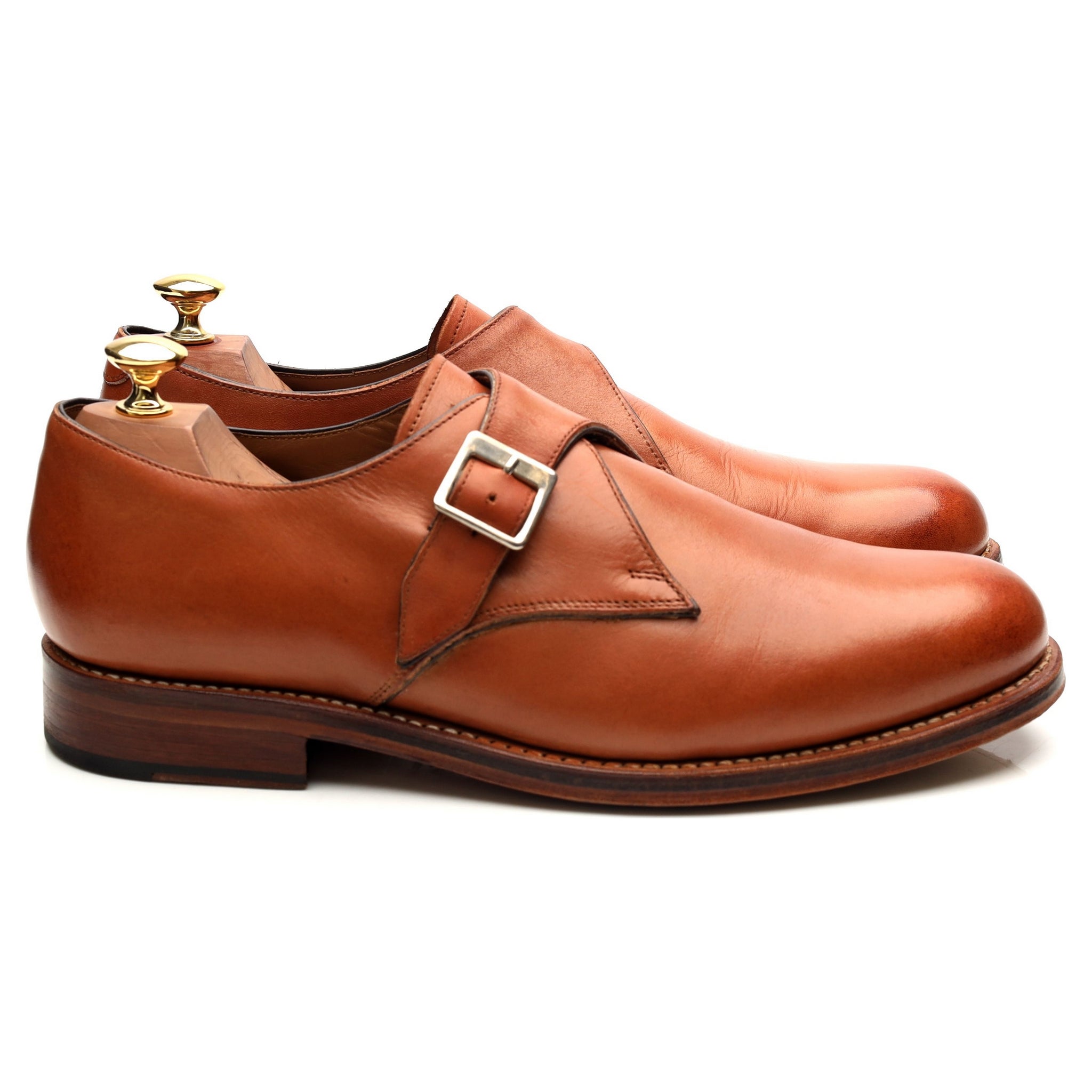 Grenson Nathan chaussures monk cuir cognac UK 9