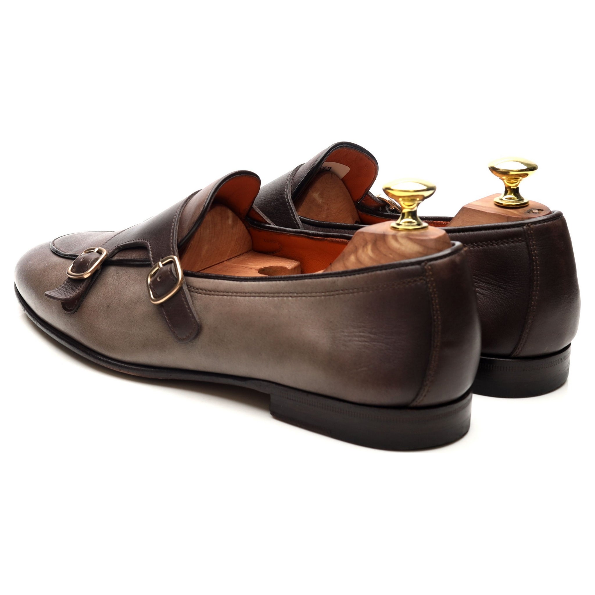 Santoni derbies double boucle cuir gris UK 7.5