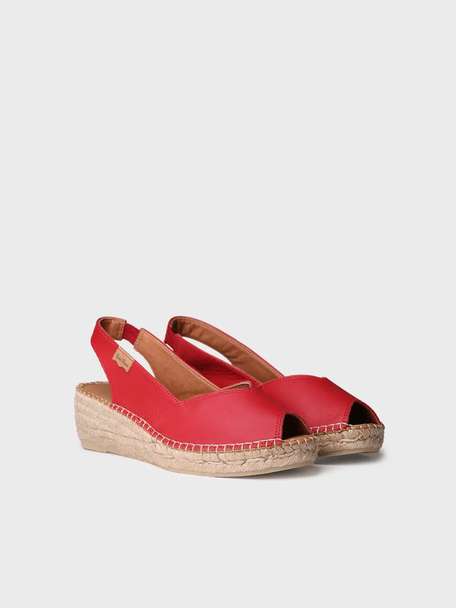 Toni Pons Bernia-P espadrille compensée cuir rouge talon 5 cm