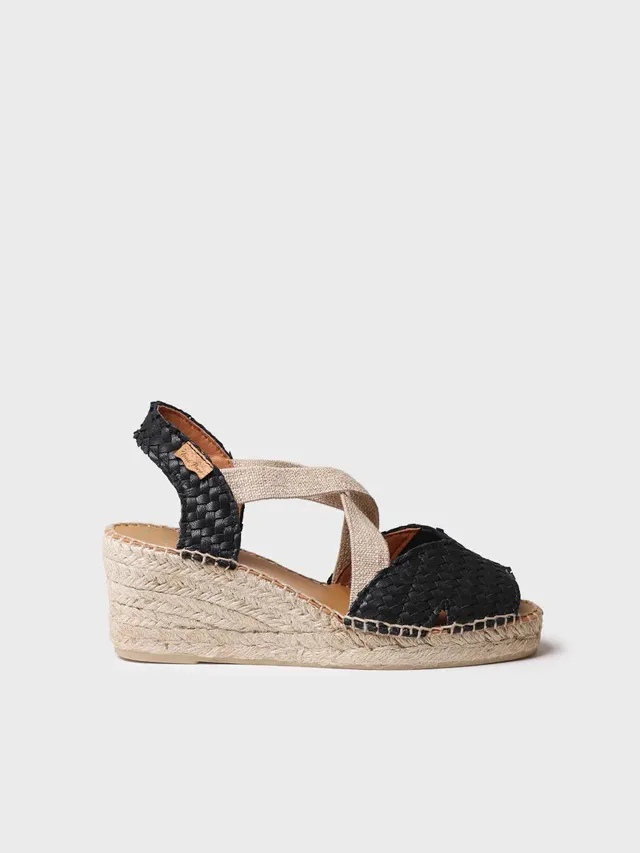 Toni Pons Salina espadrilles compensées cuir tressé noir