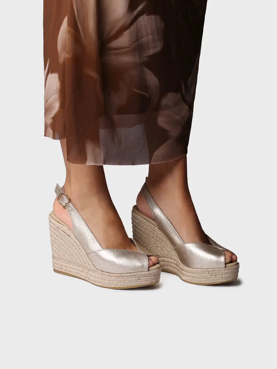 Toni Pons Oprah espadrille cuir compensée champagne 10 cm