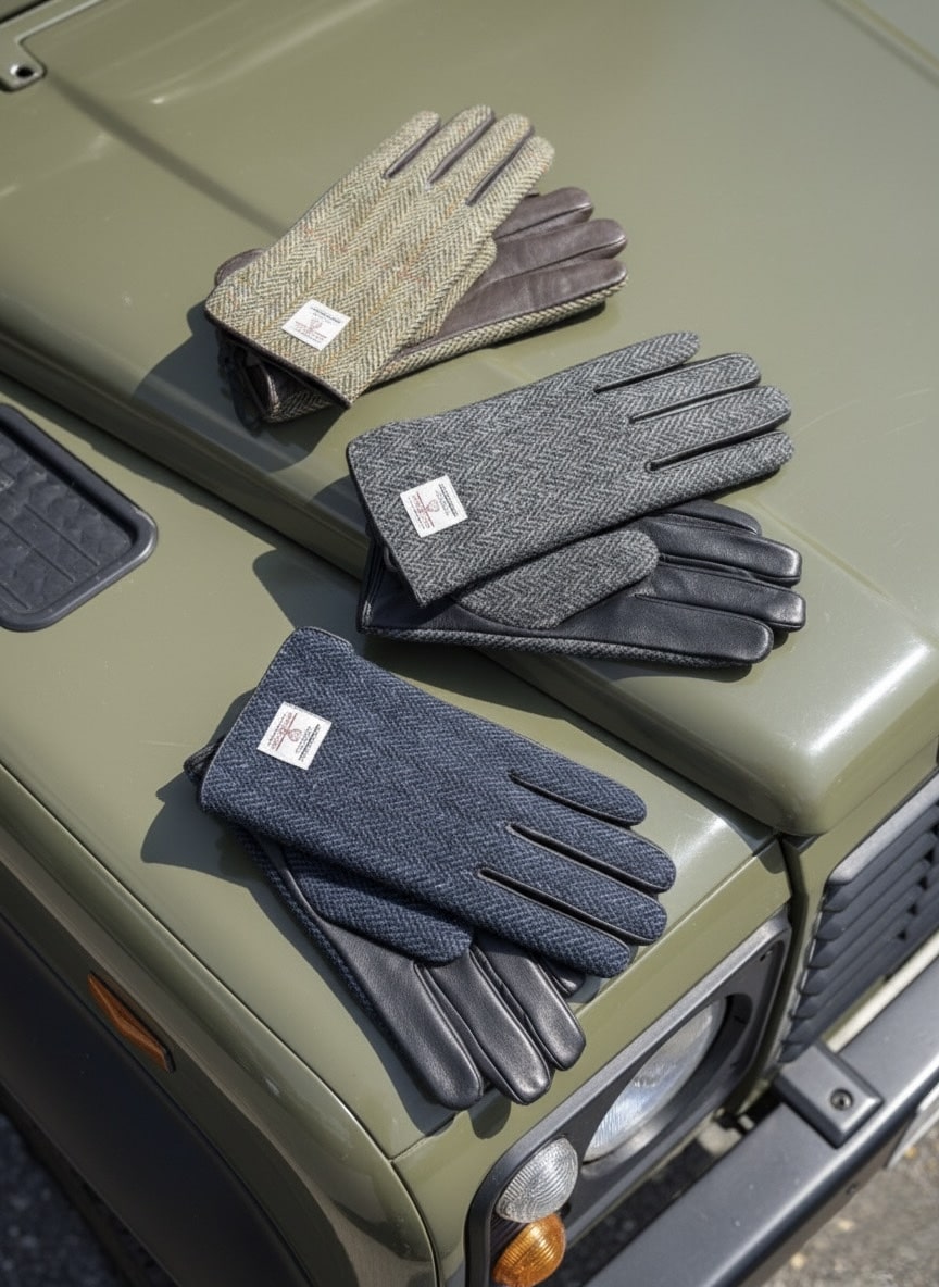 Malfroid Harris Tweed gants cuir et laine