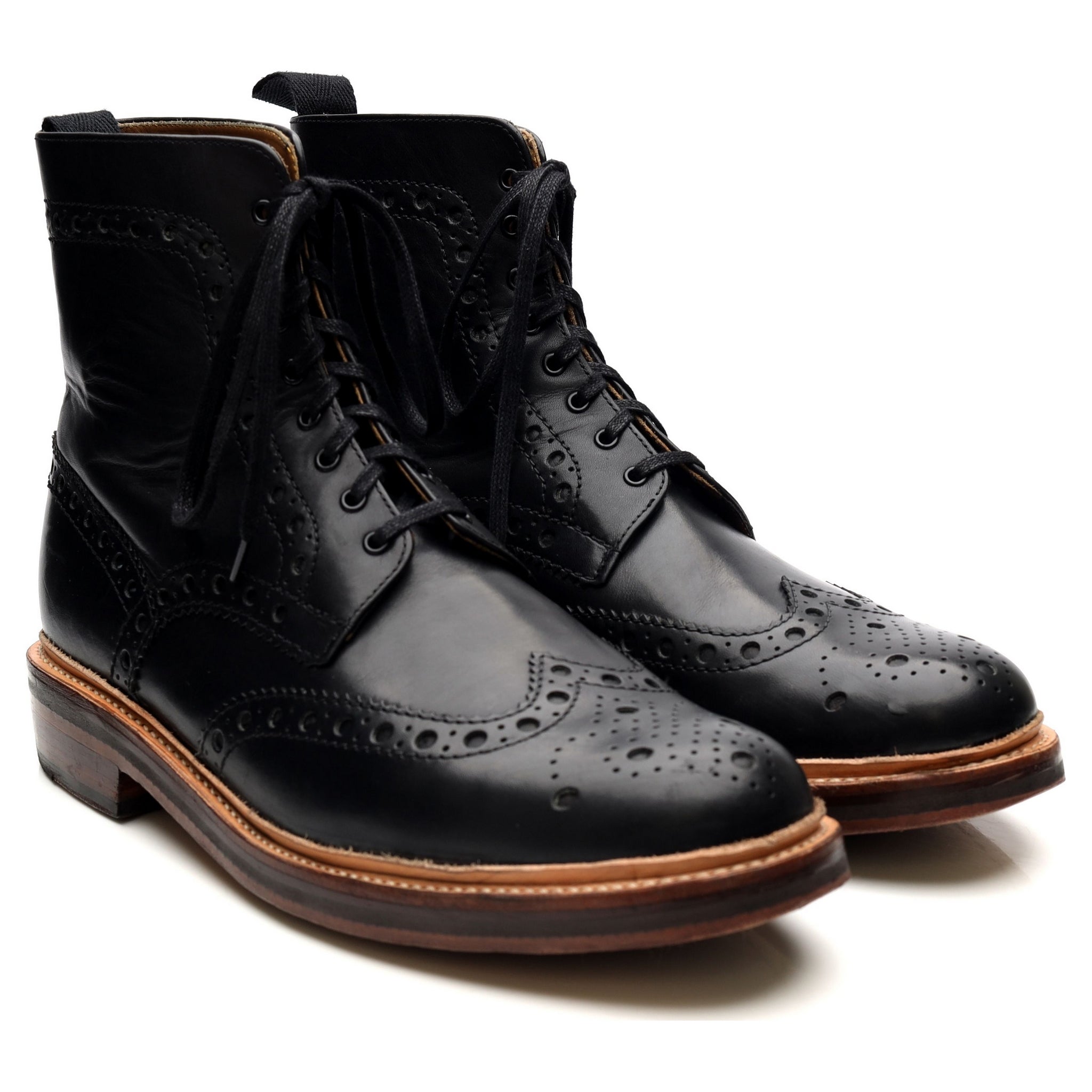 Grenson Fred boots brogues cuir noir UK 9.5