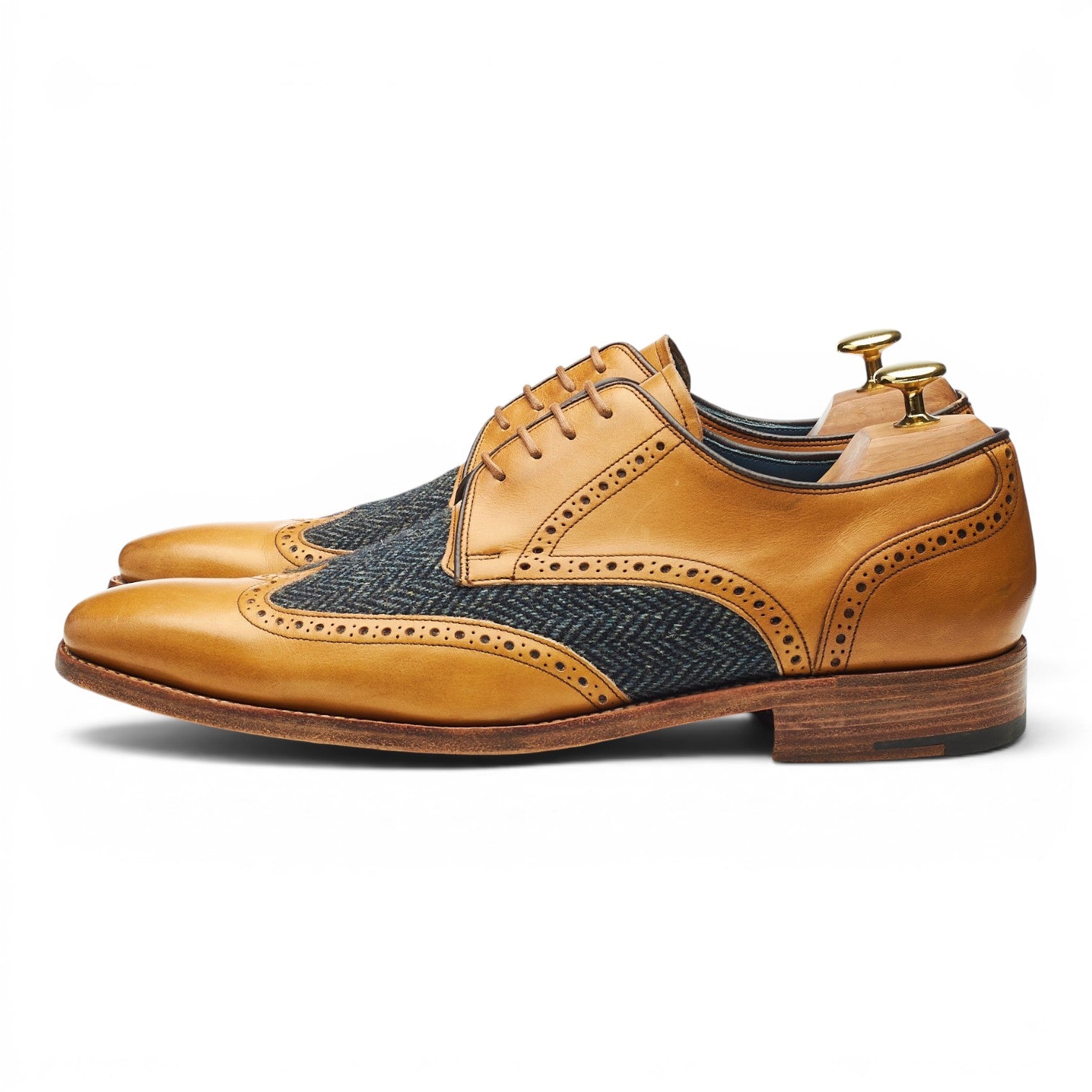 Barker Jackson derby cuir camel tweed 8 UK