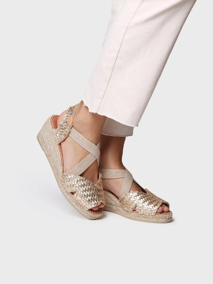 Toni Pons Salina espadrille cuir tressé compensée platino