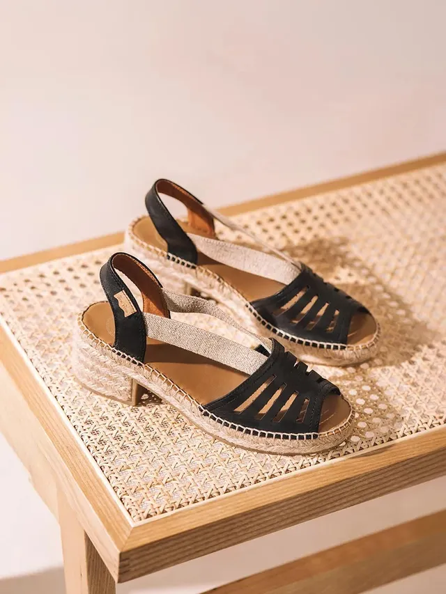 Toni Pons Dima espadrille cuir noire talon 5,5 cm