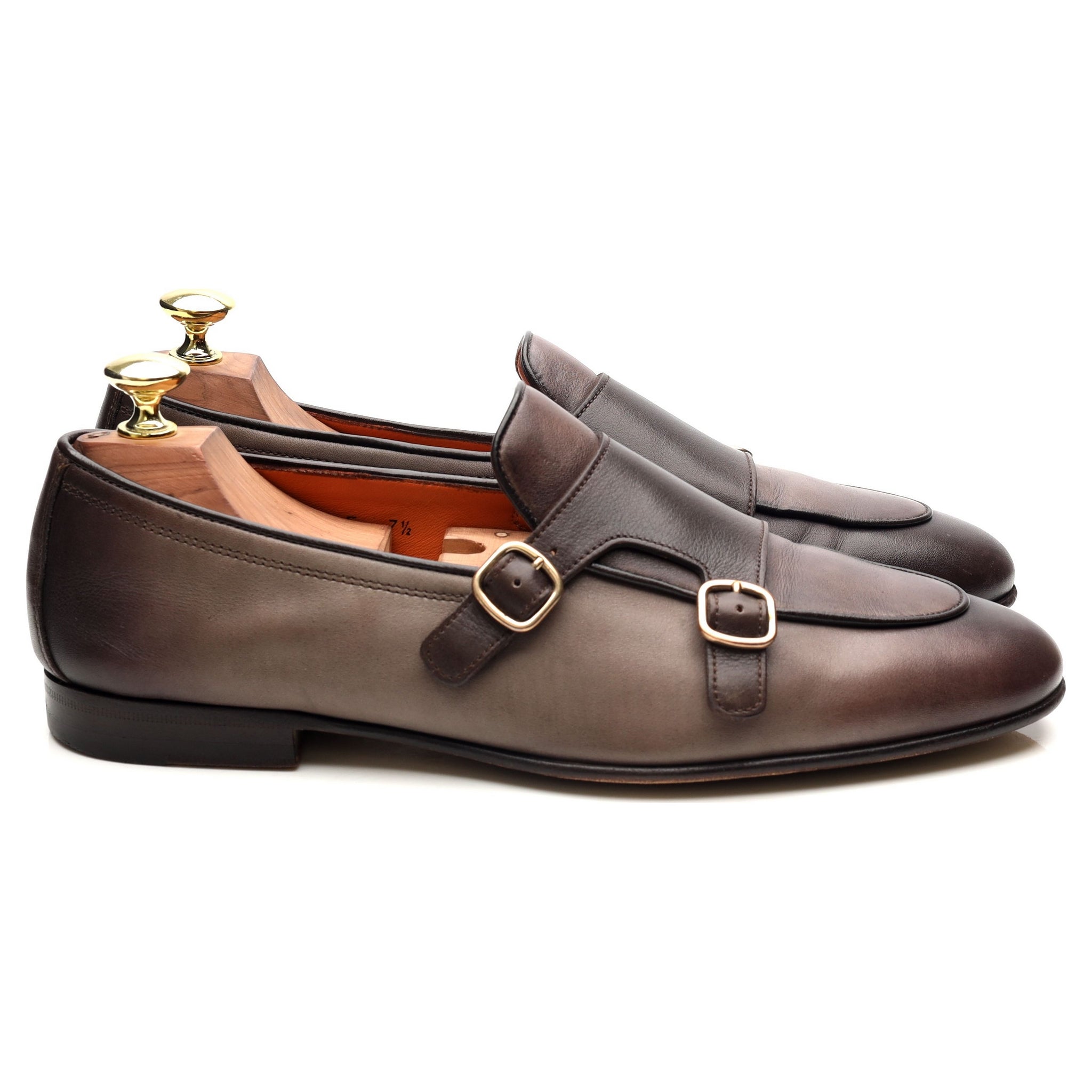 Santoni derbies double boucle cuir gris UK 7.5