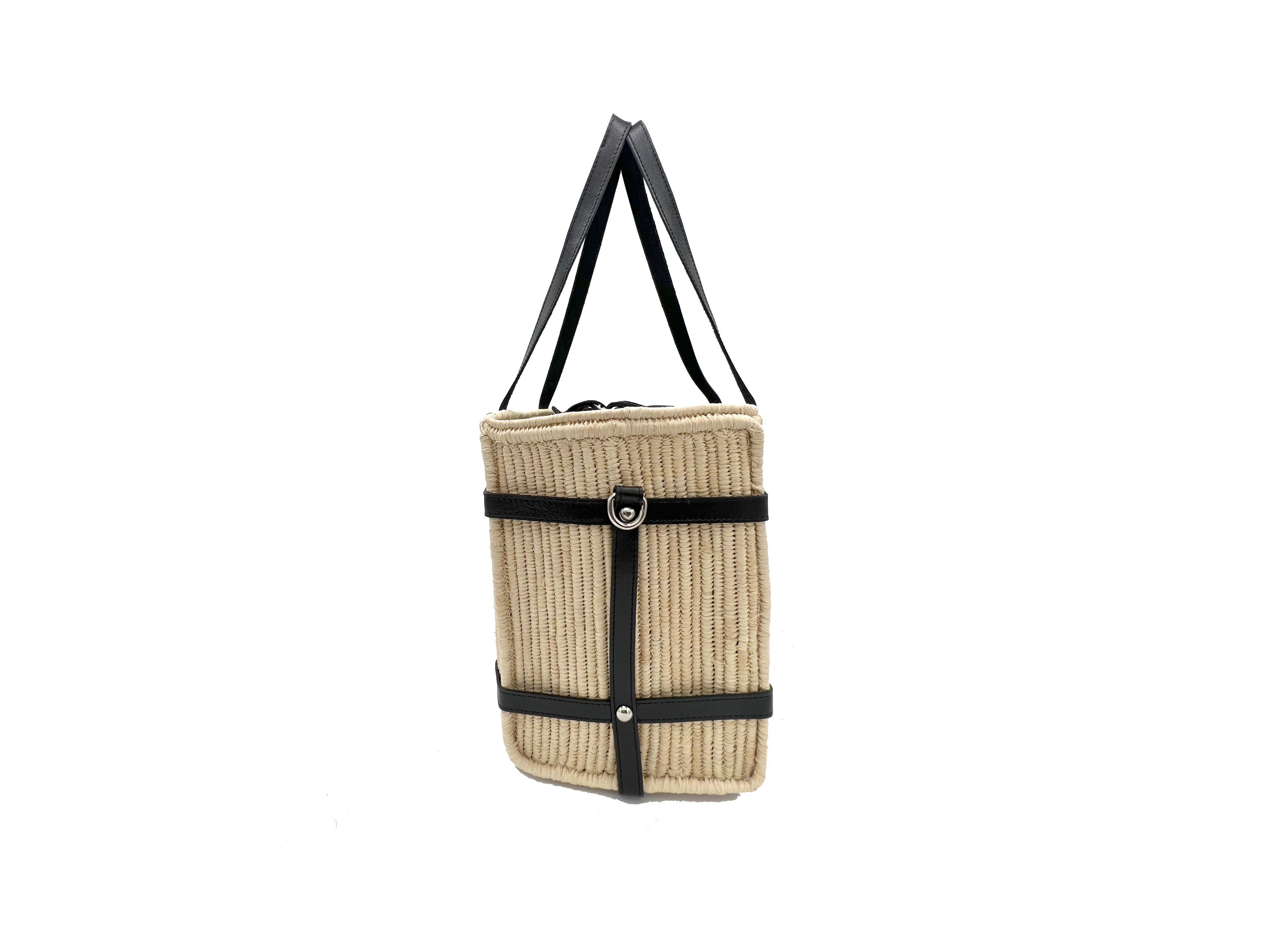 Contre-Allée Safi sac tote raphia cuir naturel