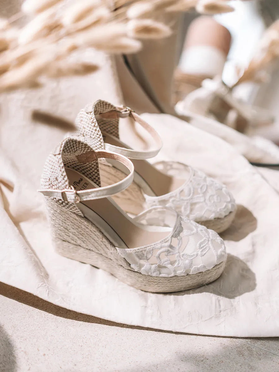 Toni Pons Paola espadrilles compensées dentelle blanche