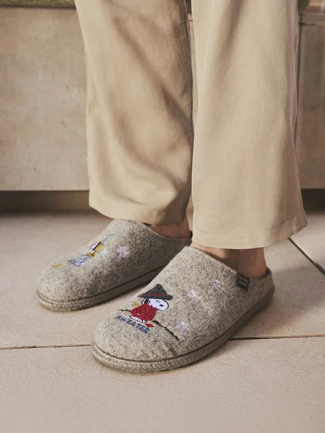 Toni Pons Charlie pantoufles feutre homme broderie Snoopy