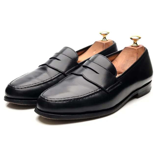 Crockett Jones Boston mocassins cuir noir UK 9.5 cavalerie