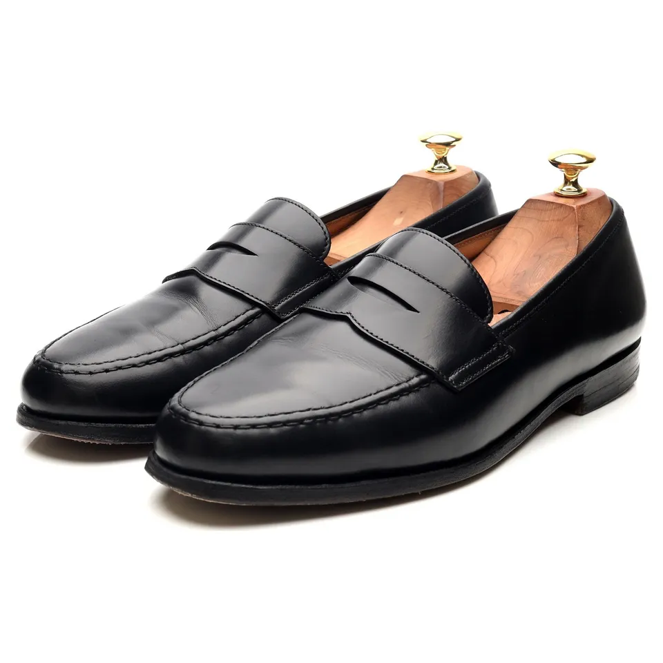 Crockett Jones Boston mocassins cuir noir UK 9.5 cavalerie