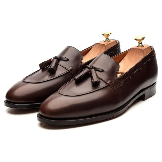 John Lobb Jihel mocassin pompons cuir marron UK 10.5