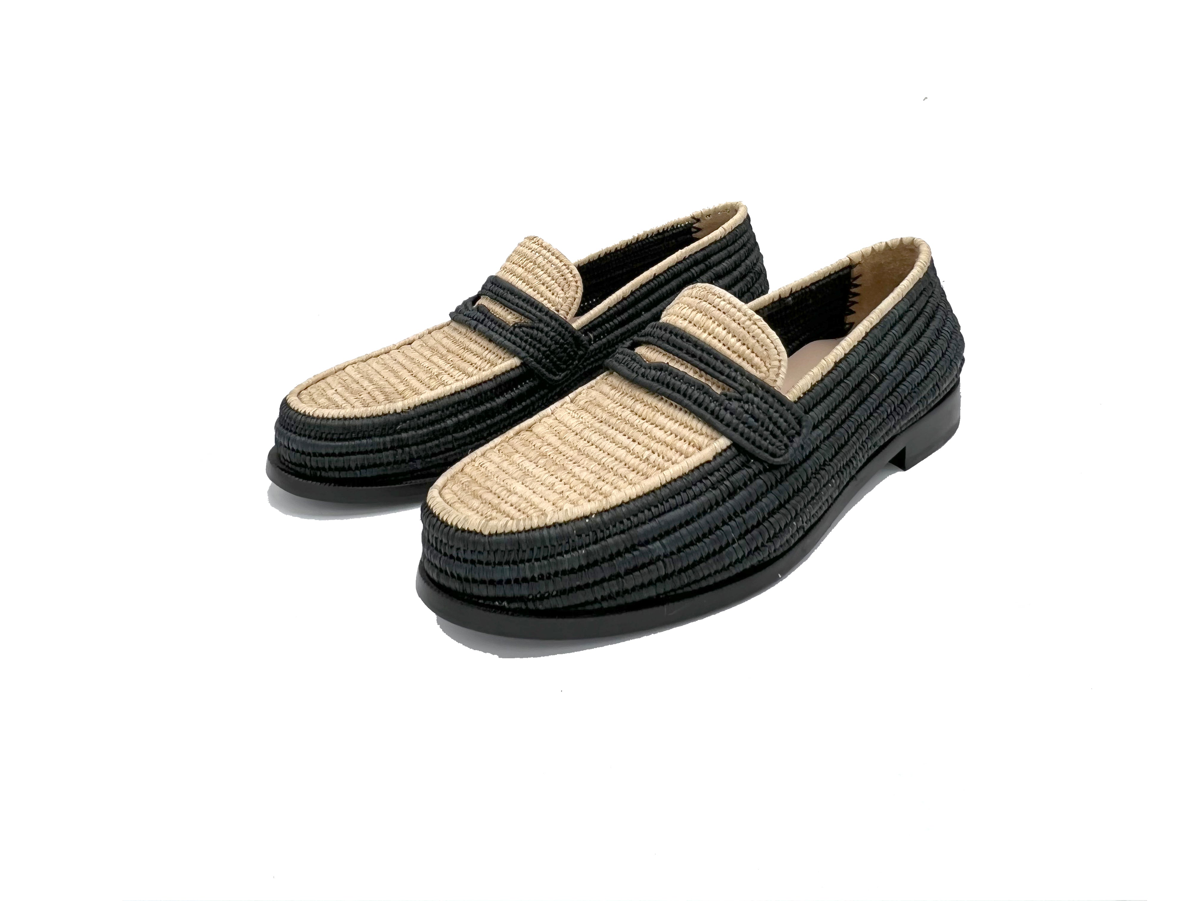 Contre-Allée Maarif mocassin raphia beige tissé main