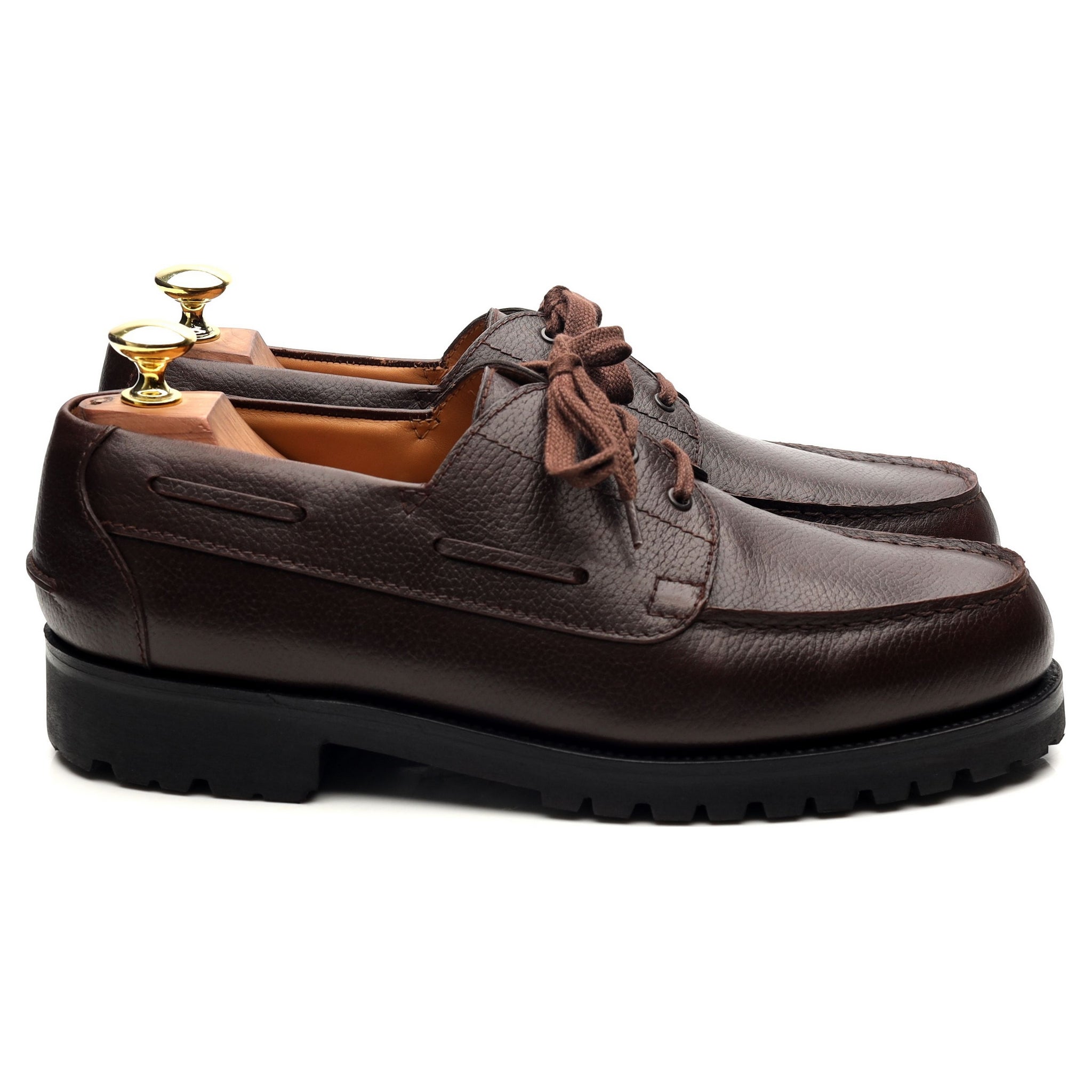 Beige Habilleur Derby bateau cuir marron UK 7.5