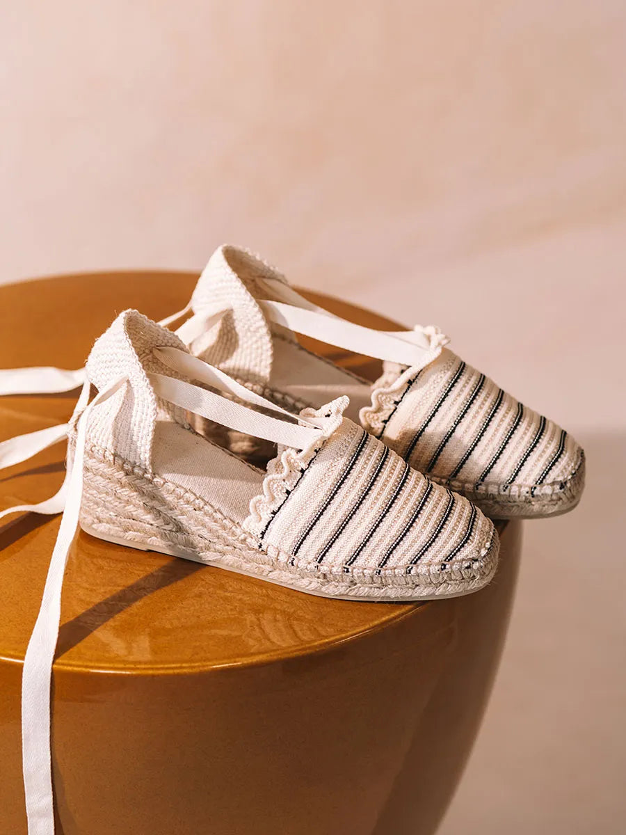 Toni Pons Noisette espadrilles tricot rayé rubans