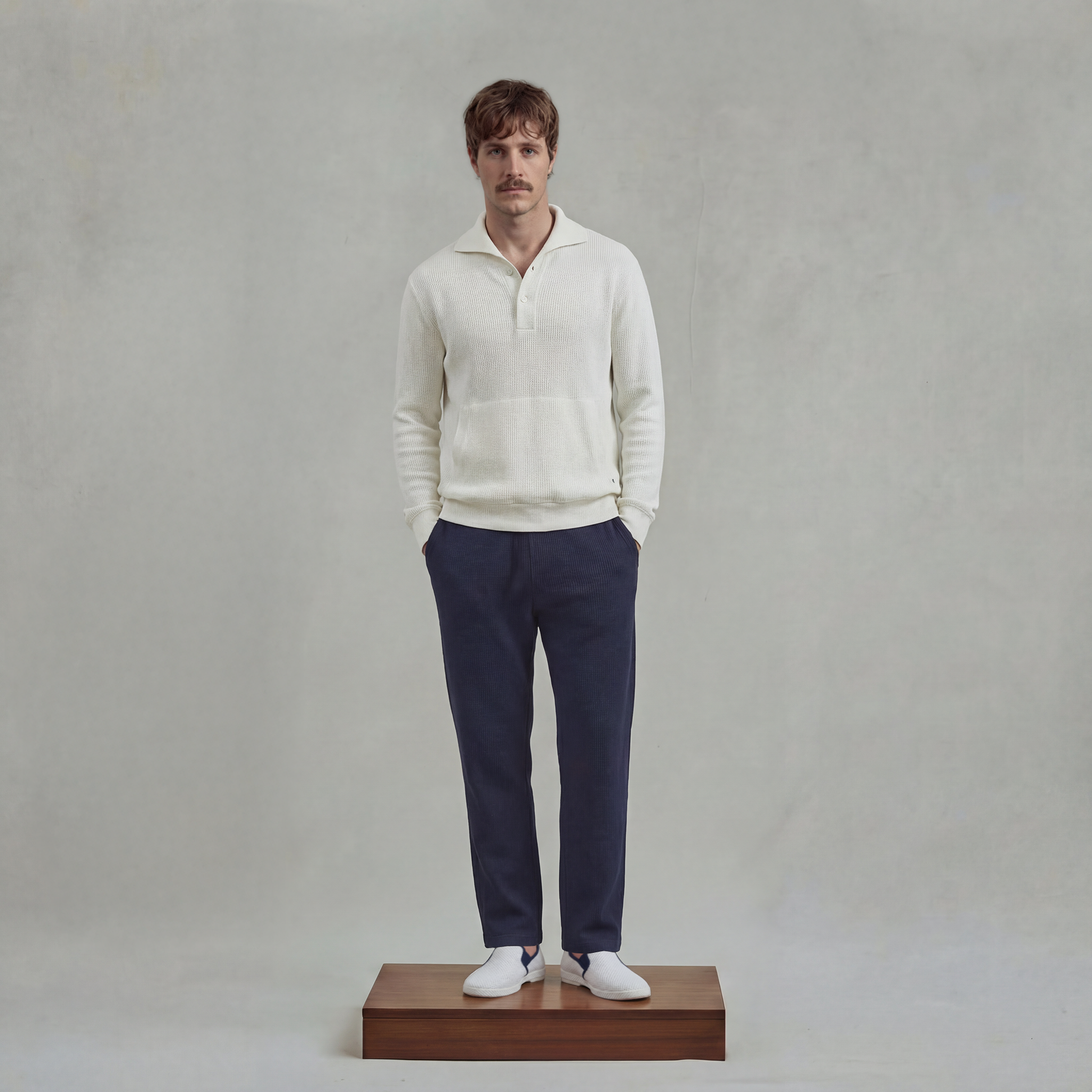 Rivieras Alderney sweatshirt boutonné écru nid d'abeille