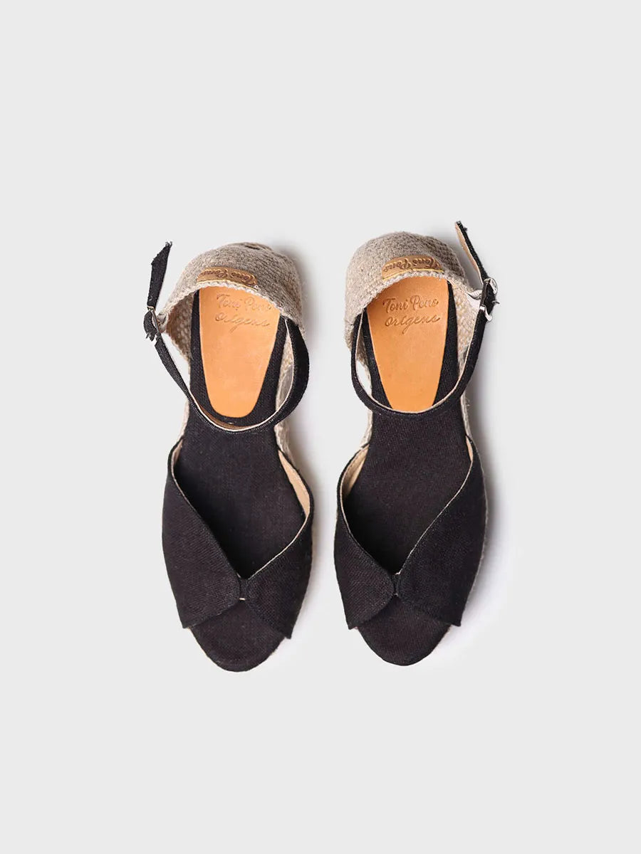 Toni Pons Lua-NT espadrilles compensées lin noir talon 5 cm