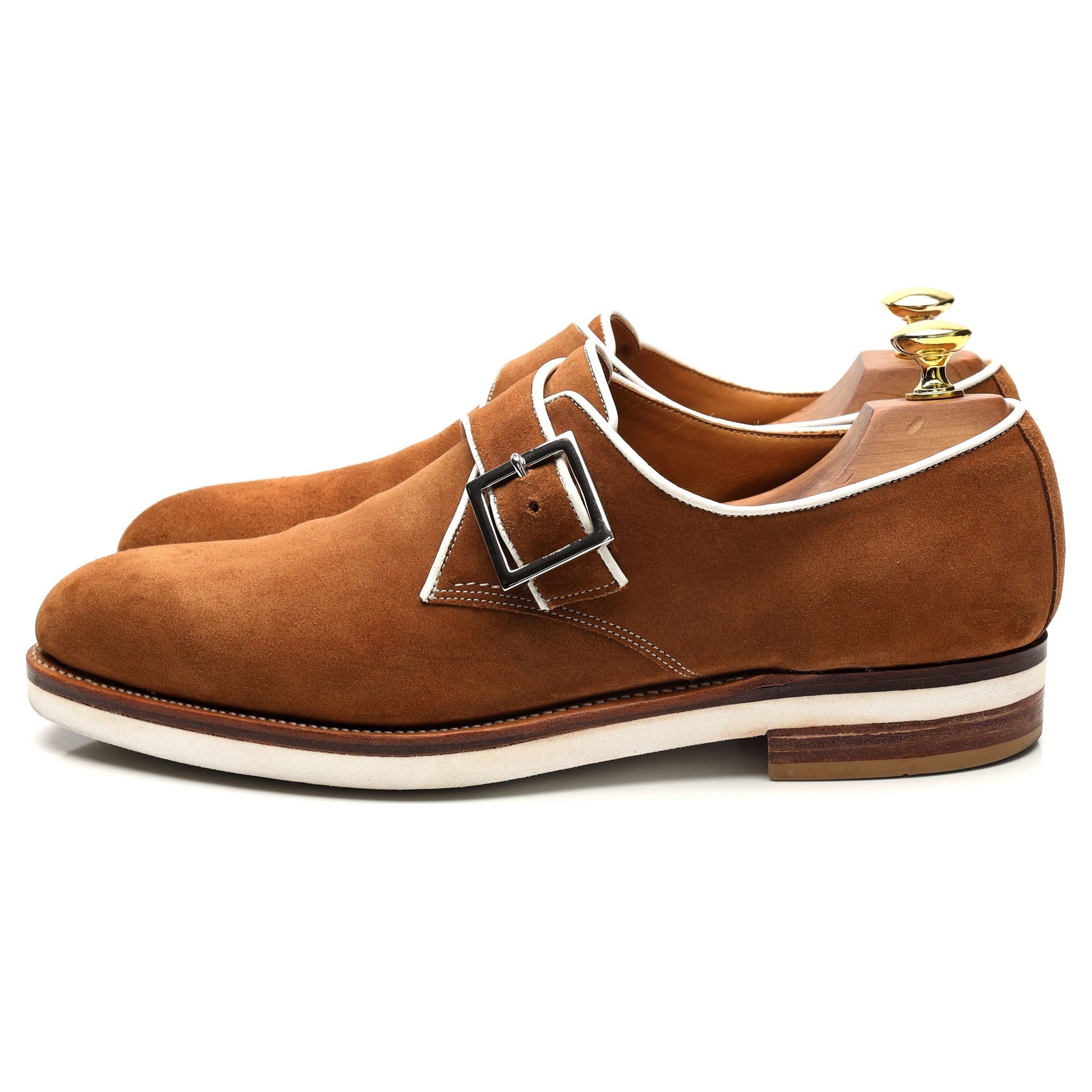 Corthay Sway monk strap suède marron clair UK 8.5