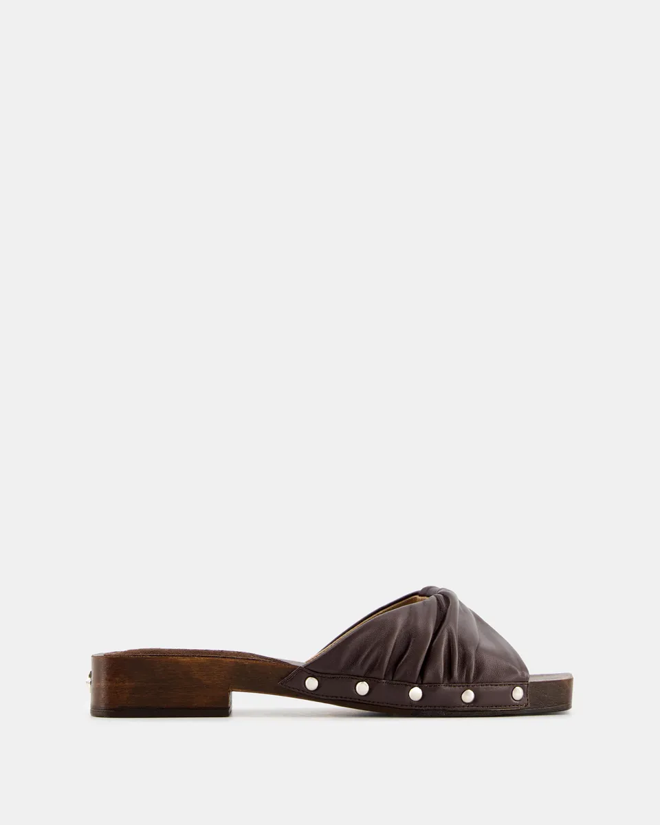 Nodaleto Bulla Mellow Flat Clog mules marron foncé cuir plat