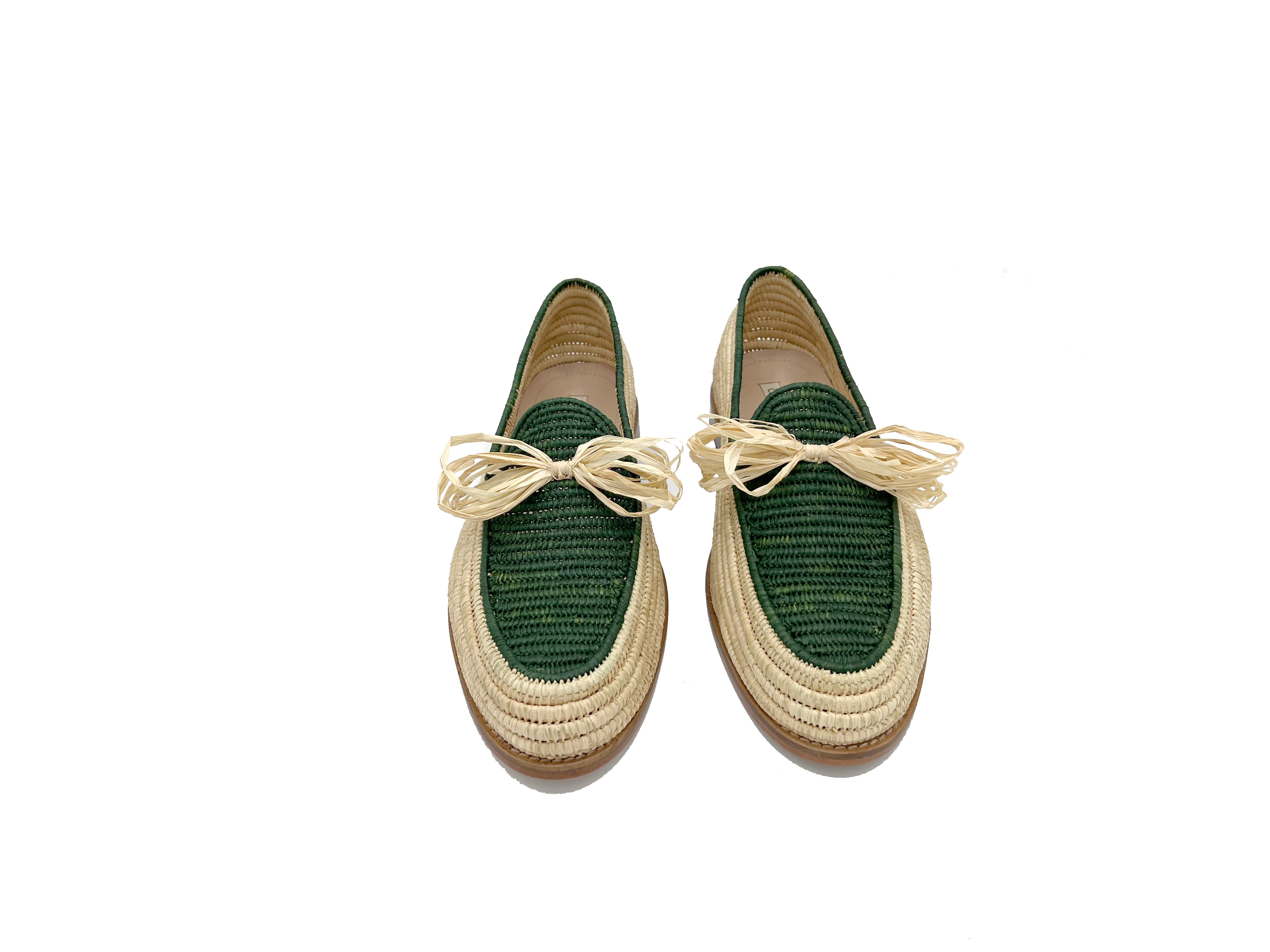 Contre-Allée Bernoussi mocassin raphia vert naturel