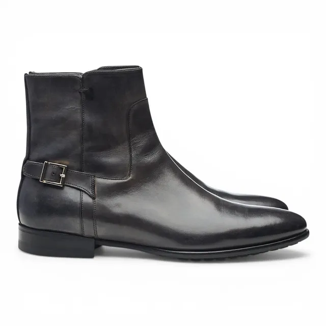 Santoni bottines cuir gris foncé zip UK 7