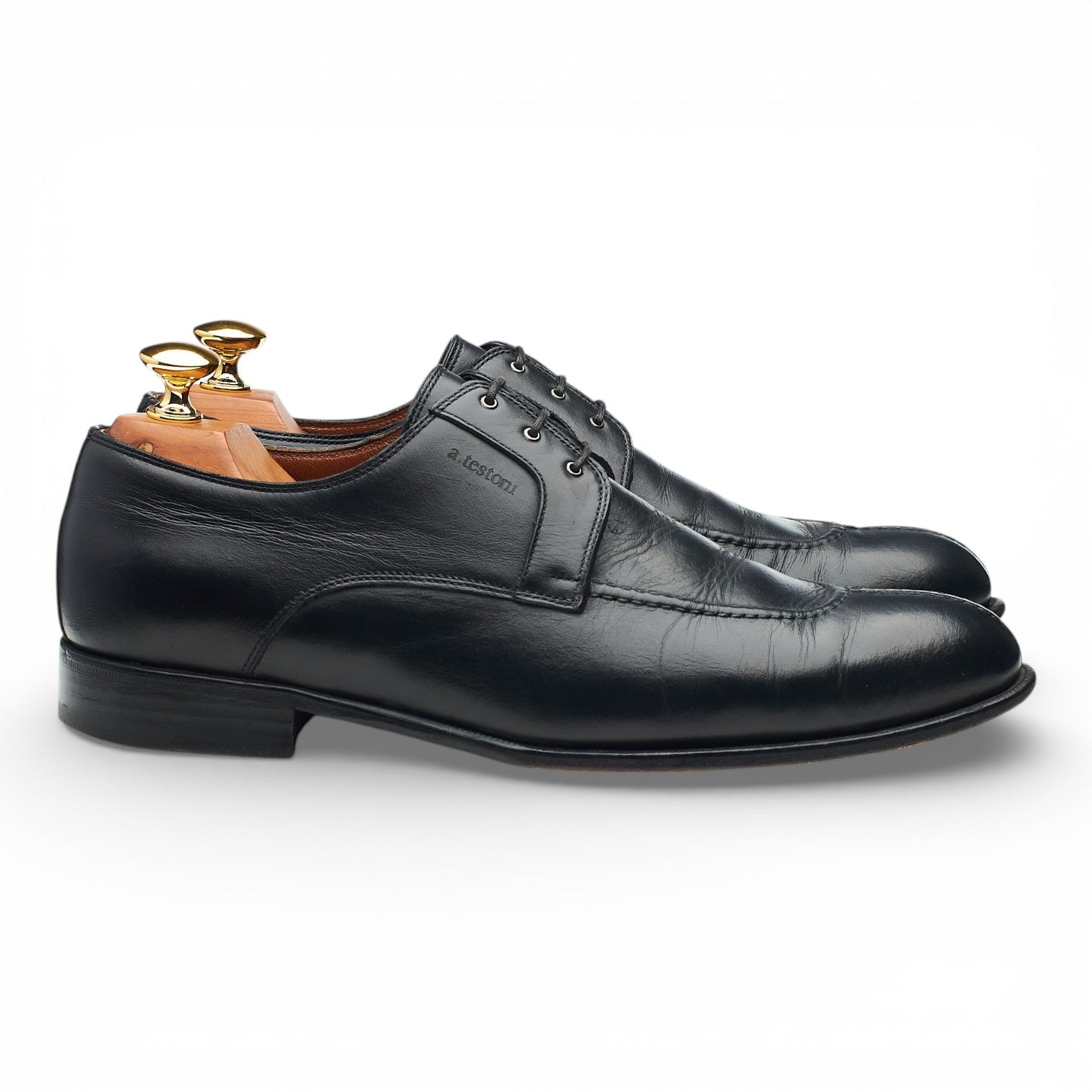 A.Testoni derby cuir noir 6 UK bout droit