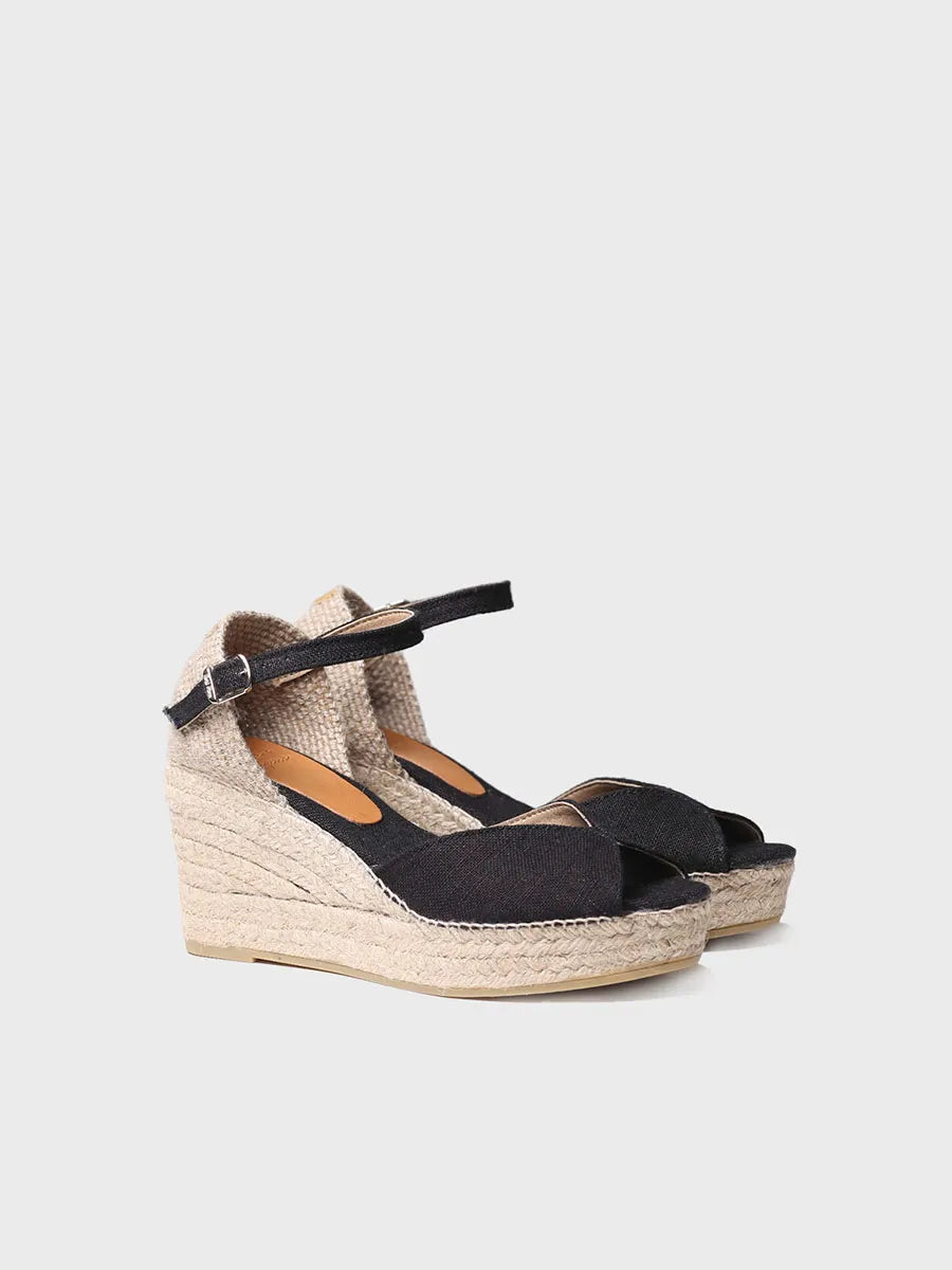 Toni Pons Lua-NT espadrilles compensées lin noir talon 5 cm