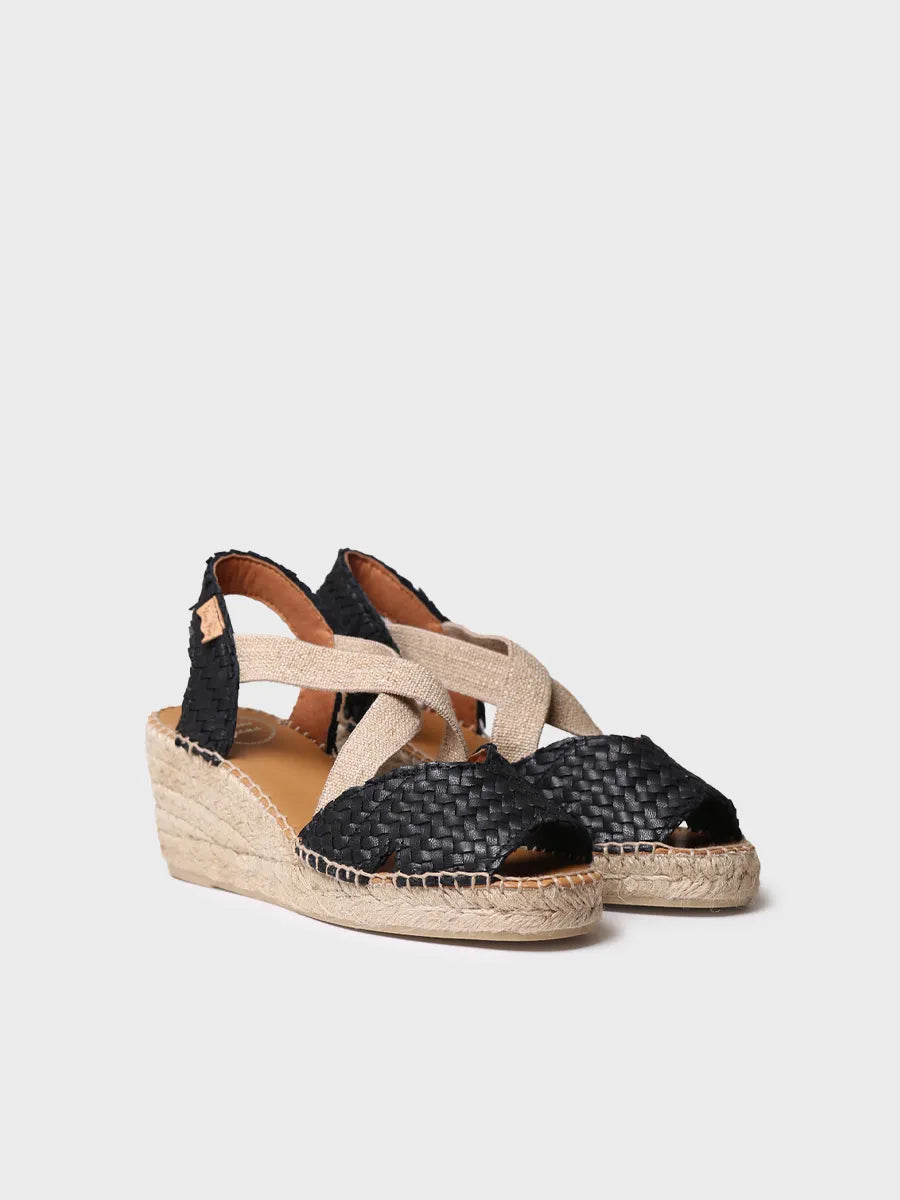 Toni Pons Salina espadrilles compensées cuir tressé noir