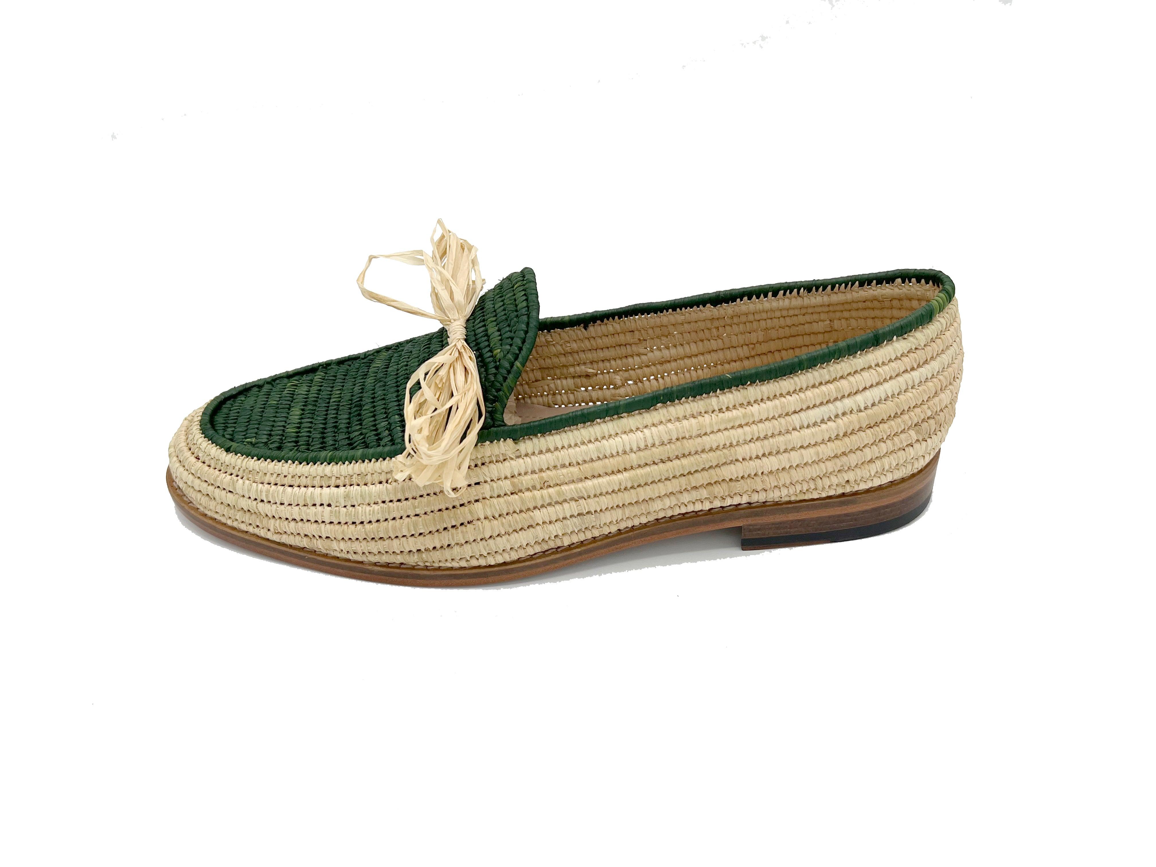 Contre-Allée Bernoussi mocassin raphia vert naturel